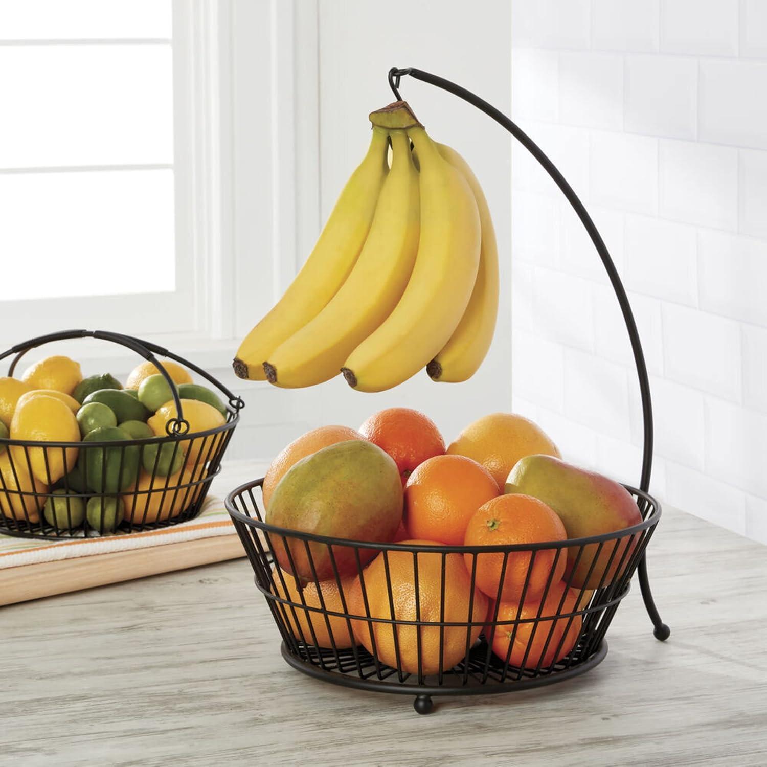 Black Iron 2-Tier Basket with Banana Hook