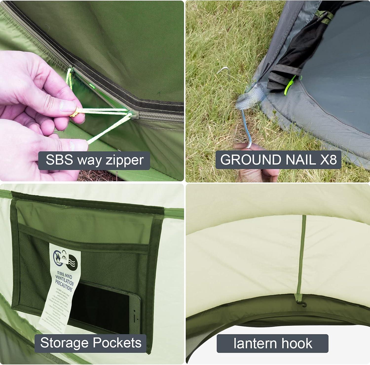 Green & Grey Four Season 4 Person Tunnel Camping Tent with Vestibule