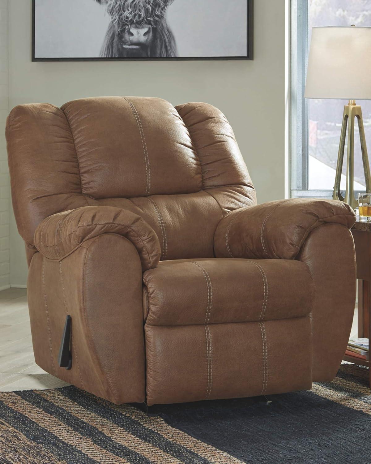 Saddle Brown Faux Leather Recliner with Metal Frame