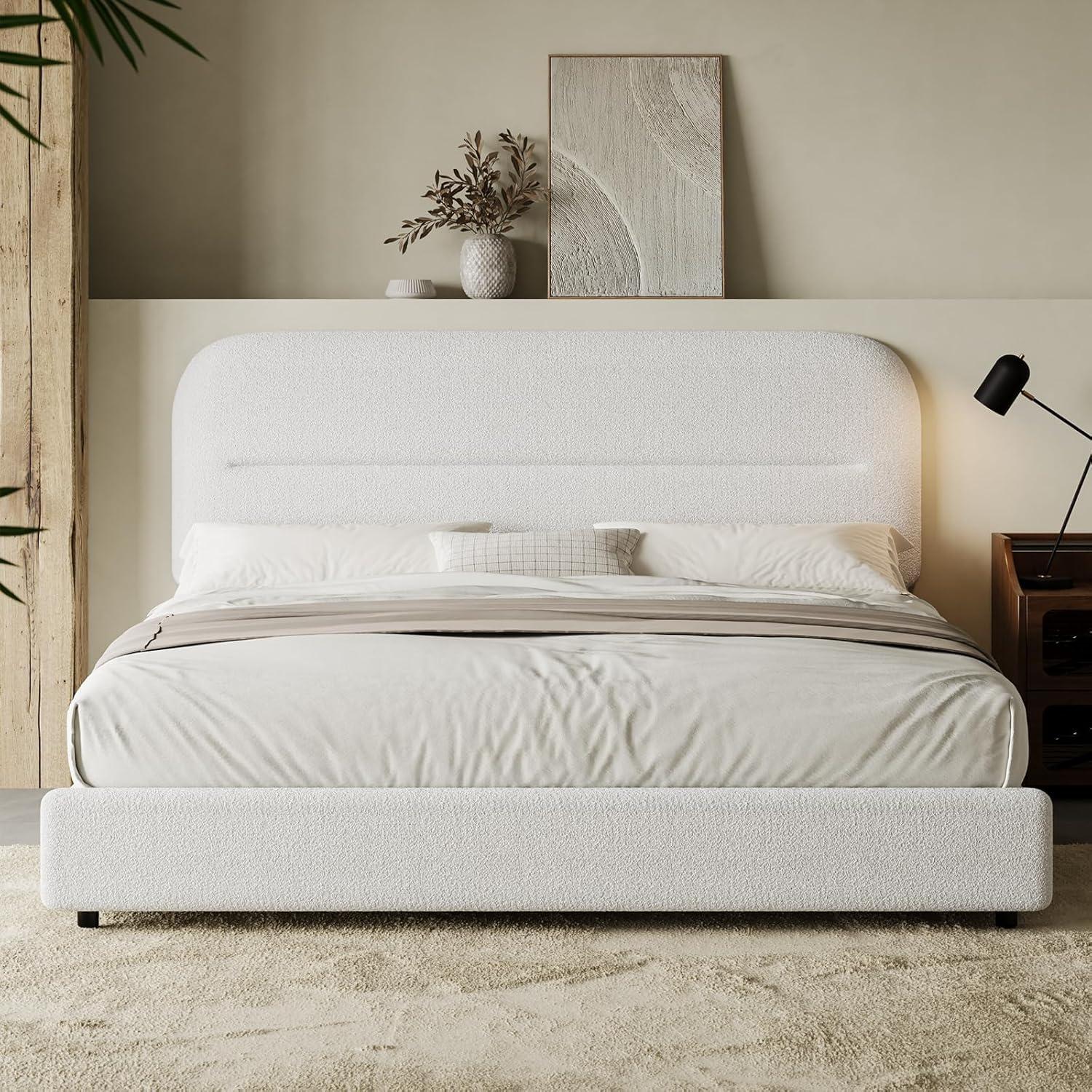 Boucle Upholstered Platform Bed Frame