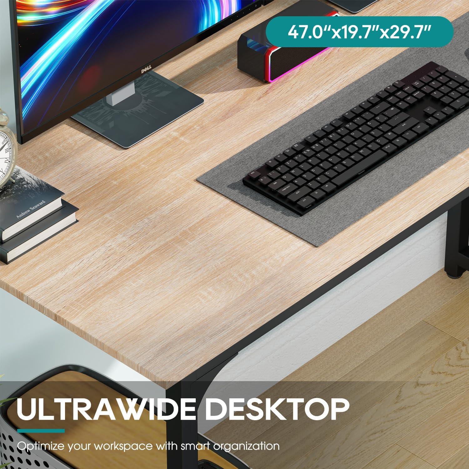 BestOffice 47.2 inches Computer Desk,Modern Simple Style PC Desk with Metal Frame，Nature