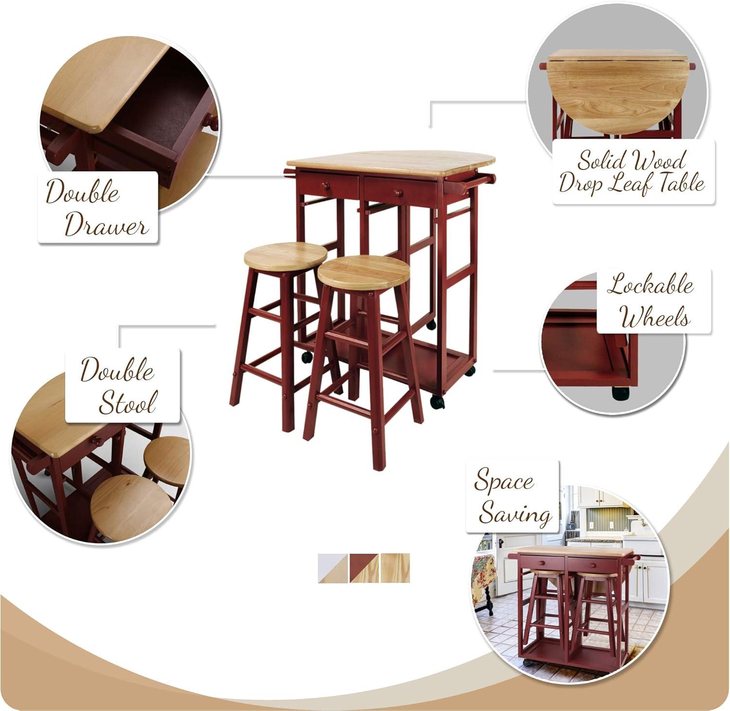Casual Home Breakfast Cart with Drop-Leaf Table