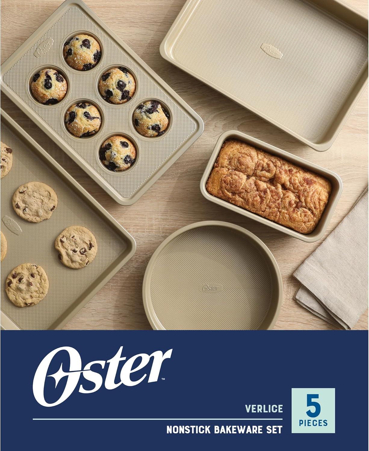 Oster Oster Verlice 5 Piece Carbon Steel Baking Pans Bakeware Set W/ Premium PFA Free Nonstick - Champagne Gold
