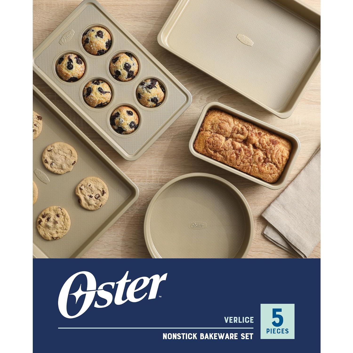 Oster Oster Verlice 5 Piece Carbon Steel Baking Pans Bakeware Set W/ Premium PFA Free Nonstick - Champagne Gold