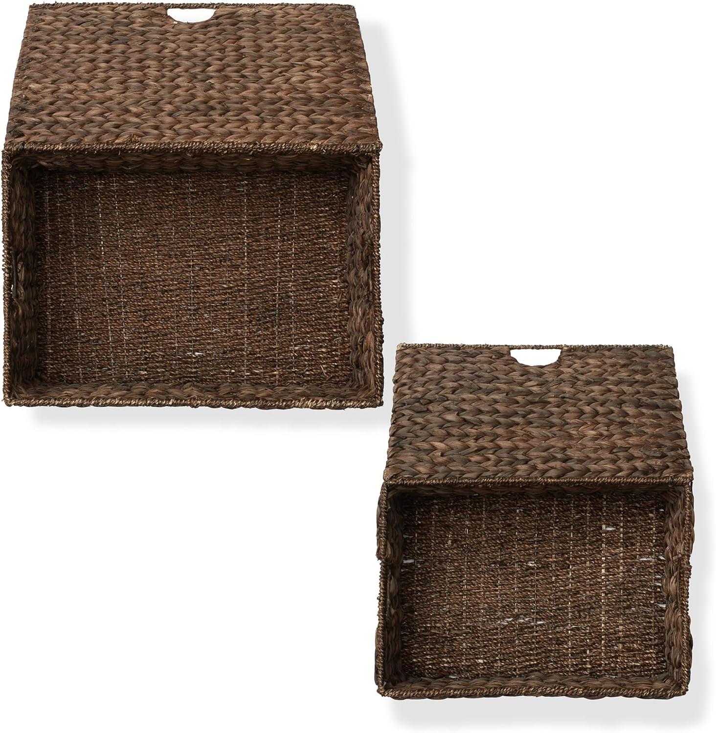 Casafield Casafield Water Hyacinth Rectangular Storage Baskets with Lids (Medium and Large)
