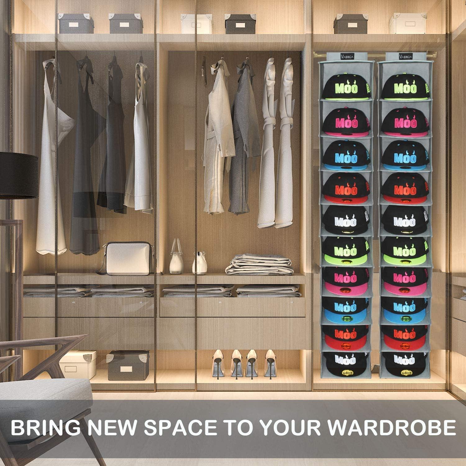 DanceeMangoos 10 Shelf Hat Rack Hanging Closet/Organizer for Storage - Best Baseball Cap Holder, Gray