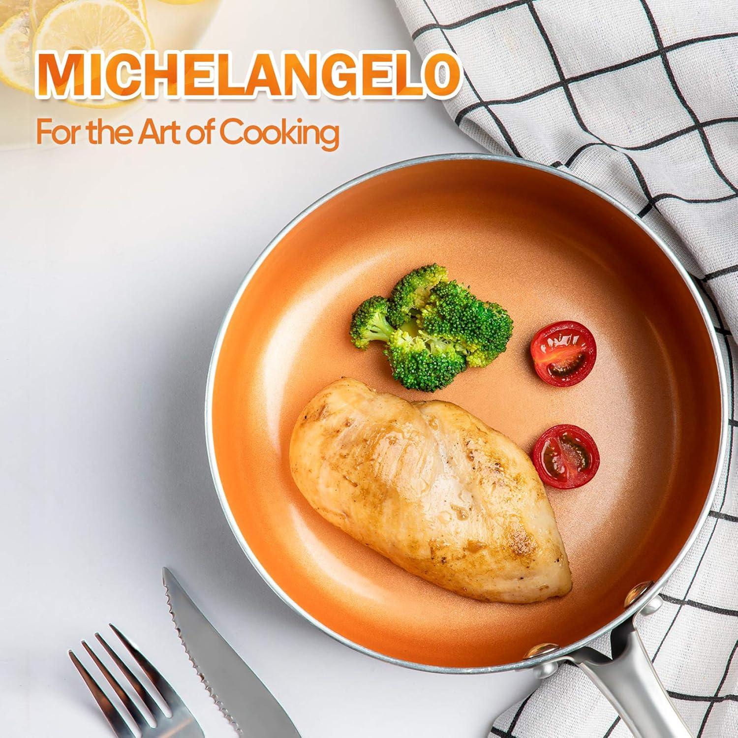 MICHELANGELO 10 Inch Copper Nonstick Frying Pan with Lid, Scratch Resistant Ceramic Coating, Oven and Dishwasher Safe