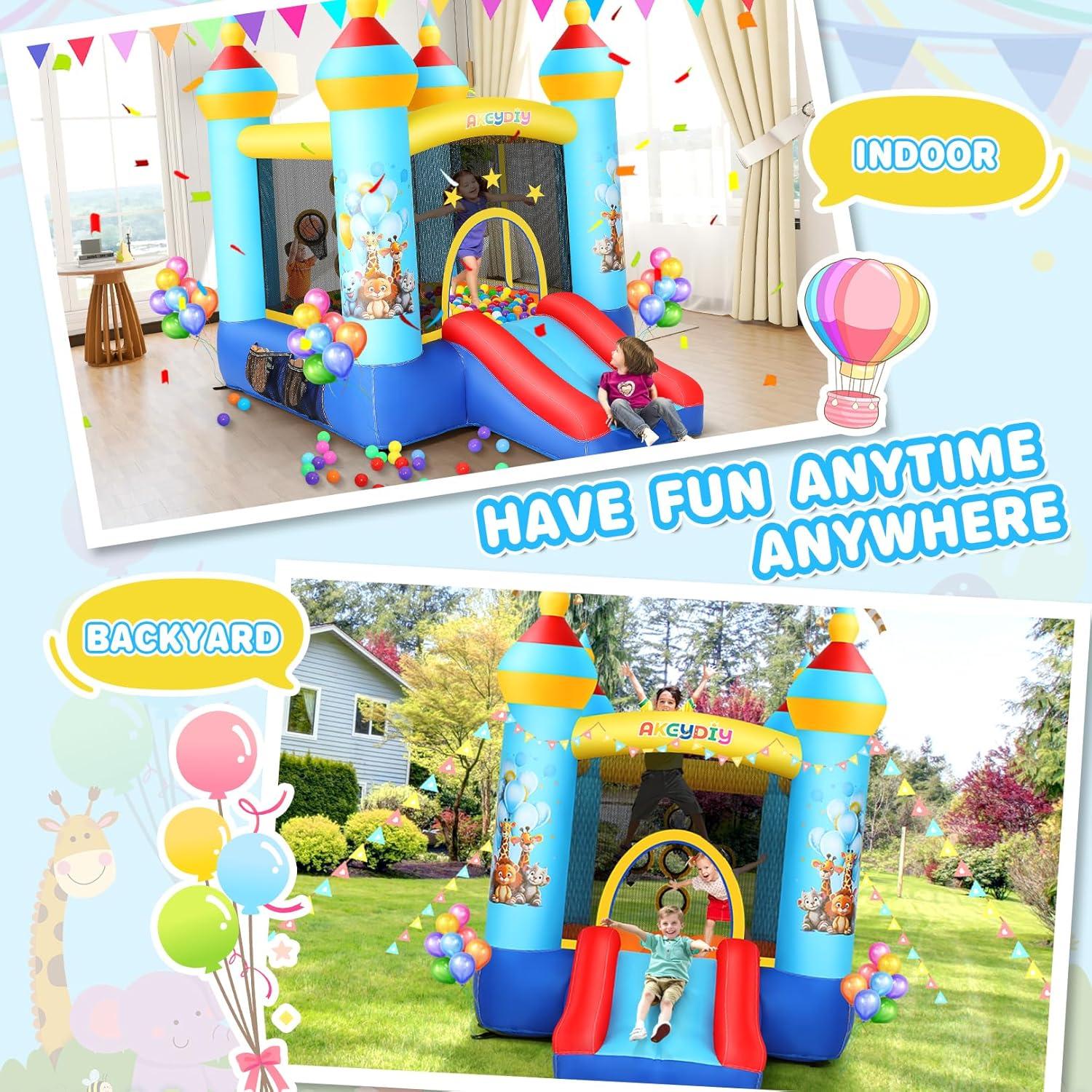Ancheer 9ft x 6ft Animal Inflatable Bounce House for Kids, Inflatable Bouncy Castle with Blower, Jumping House with Slide/Pitching Game, Indoor Outdoor Toddler Kids Party