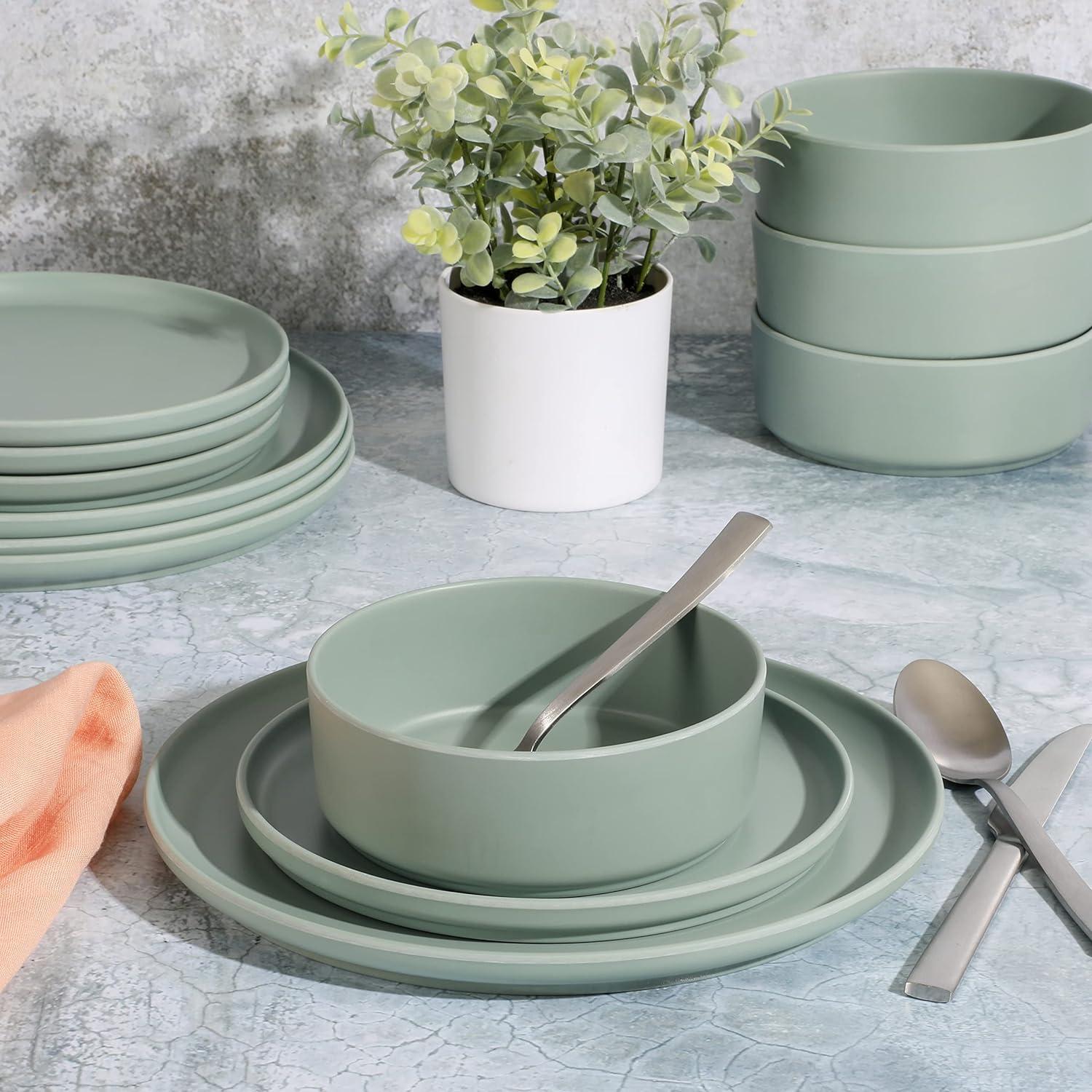 Sage Green Melamine Coastal Dinnerware Set, Service for 4