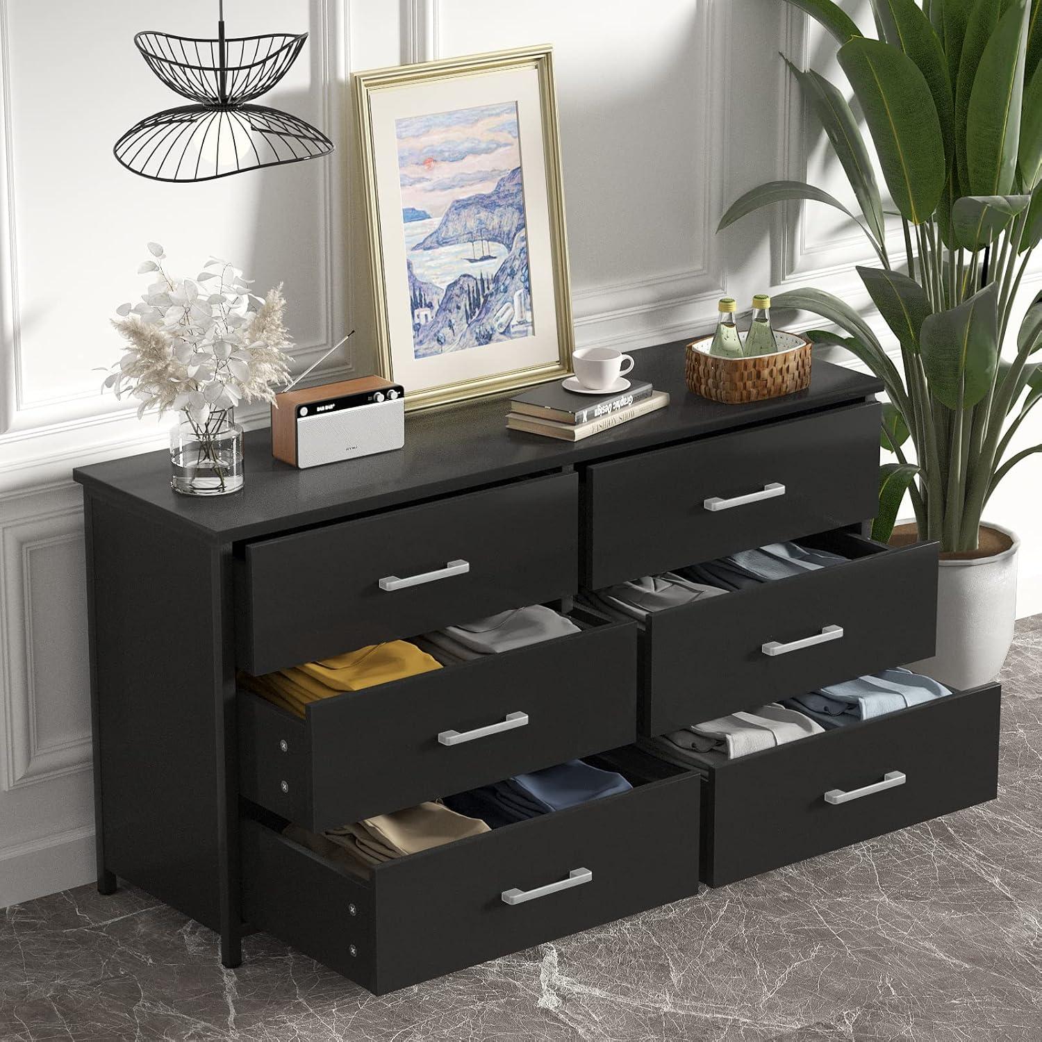 Black Industrial Double Dresser with Steel Frame and Levelers