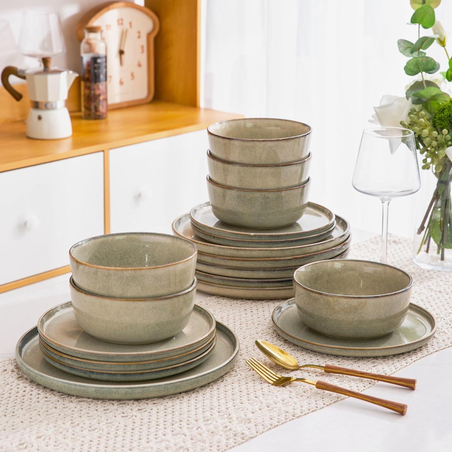 Reactive Glaze Gray Ceramic Dinnerware Set for 4