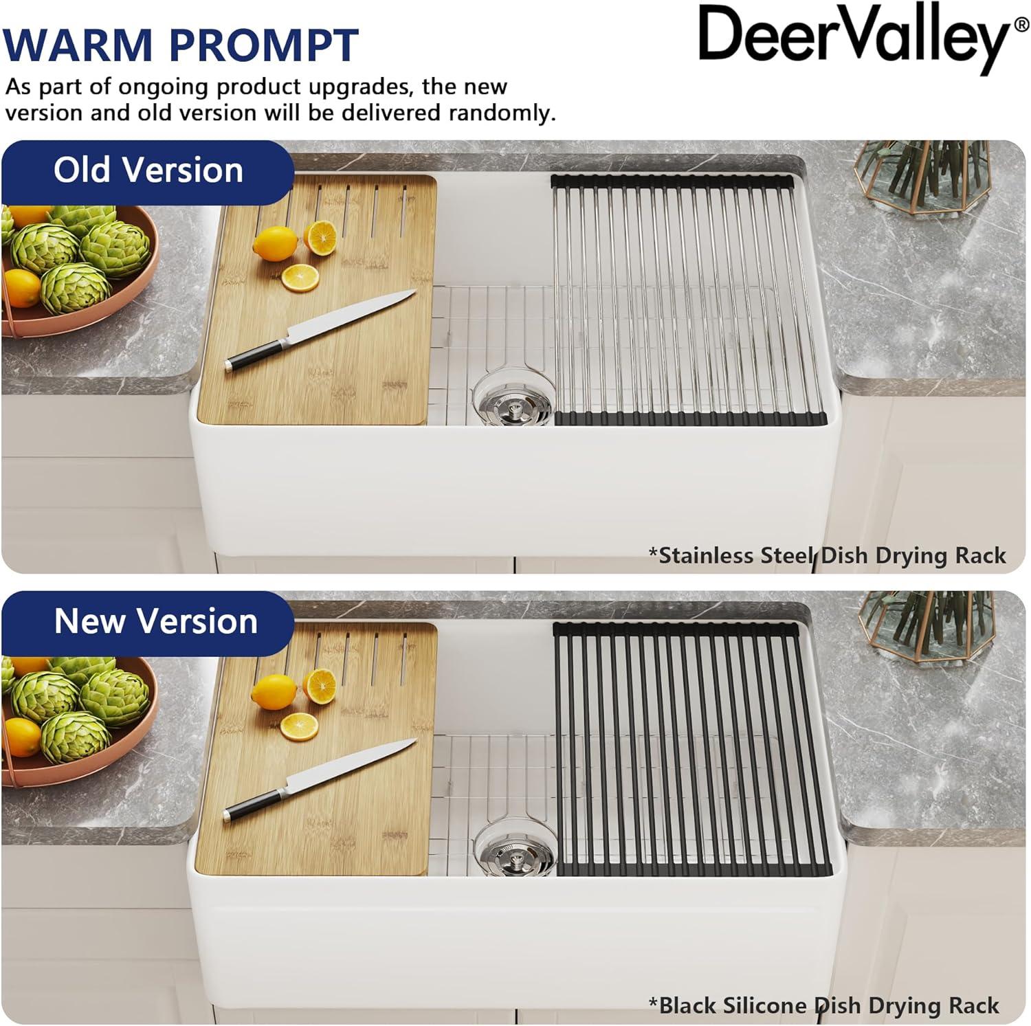 DeerValley 33" L X 20" W Single Basin Workstation Farmhouse Kitchen Sink With Sink Grid, Cutting Board And Dish-Drying Rack