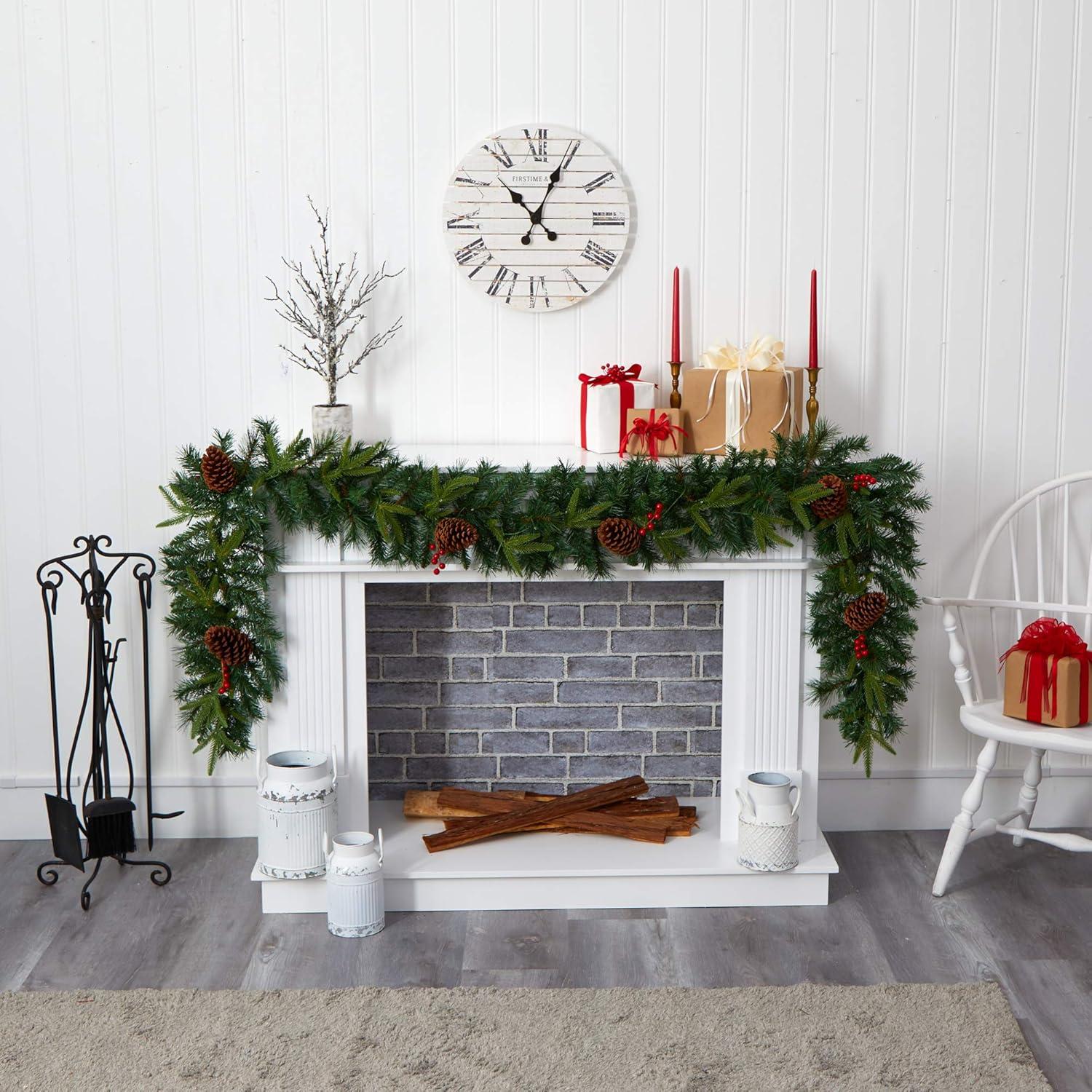 9ft Pre-Lit Artificial Pine Christmas Garland with Berries and Pinecones