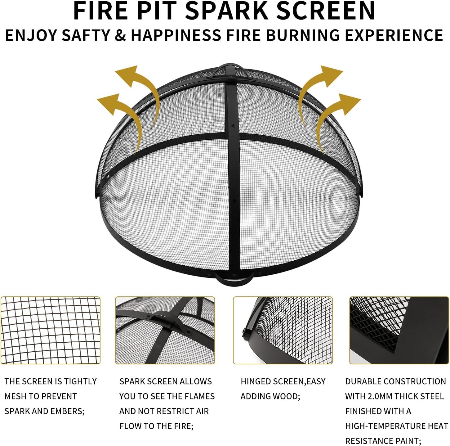 SUNCREAT Heavy-Duty Fire Pit Screen, Steel Mesh Round Spark Screen with Handle, 36 inch