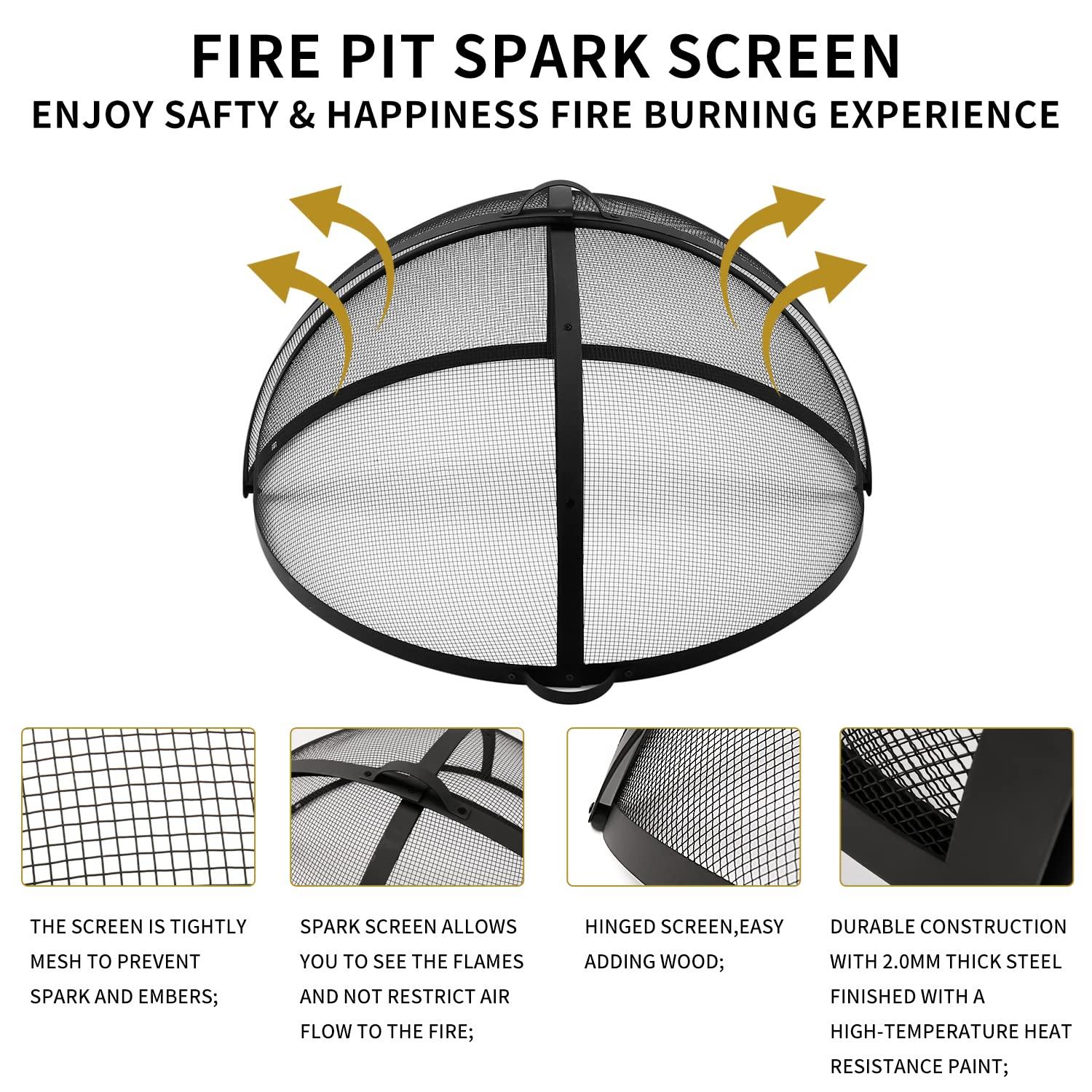 SUNCREAT Heavy-Duty Fire Pit Screen, Steel Mesh Round Spark Screen with Handle, 36 inch