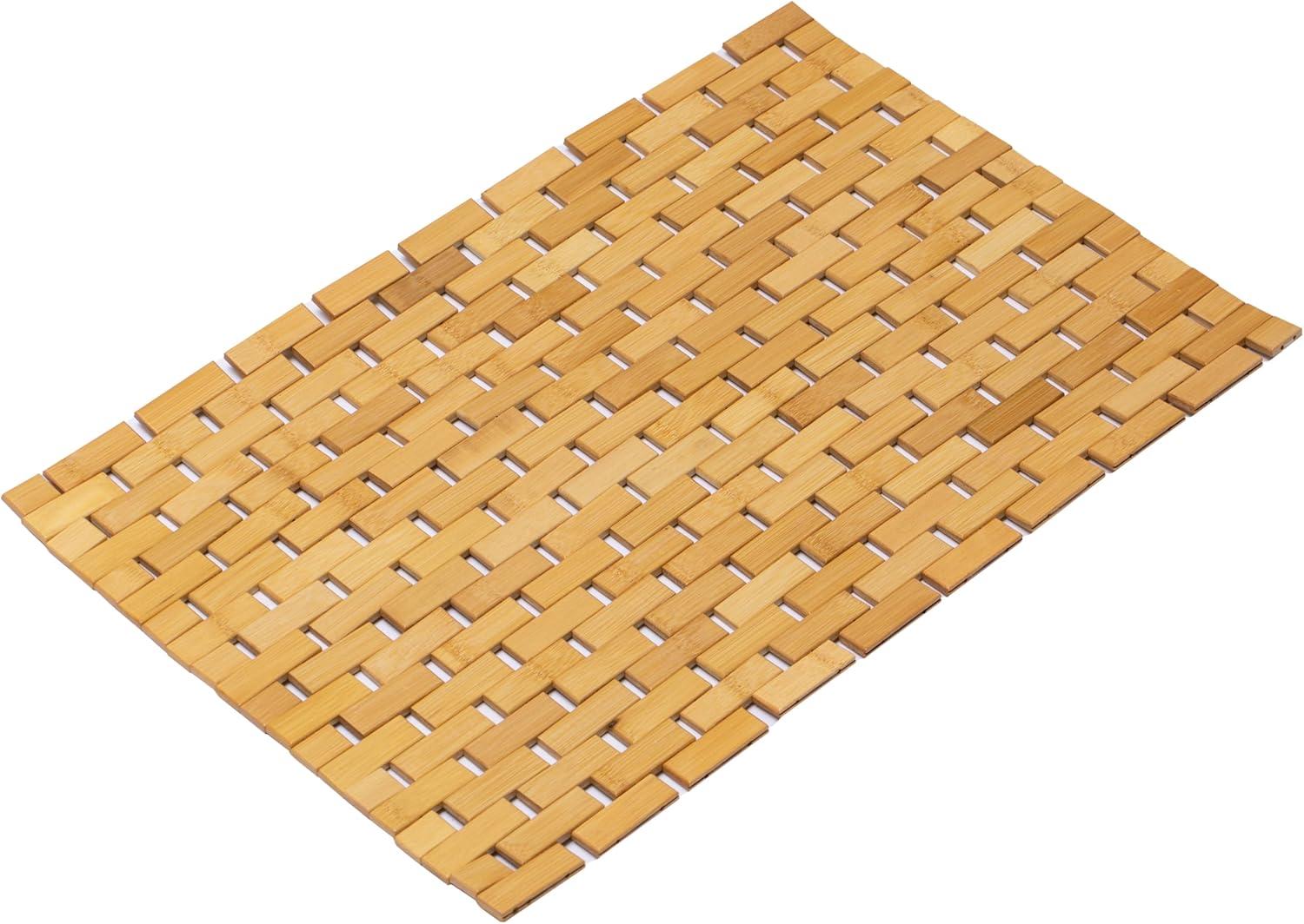 Basicwise Foldable Bamboo Bathroom Mat - Non-Slip Design for Showers, Bathtubs, Spas, and Pools - Providing Comfort, Quick Drying, Small