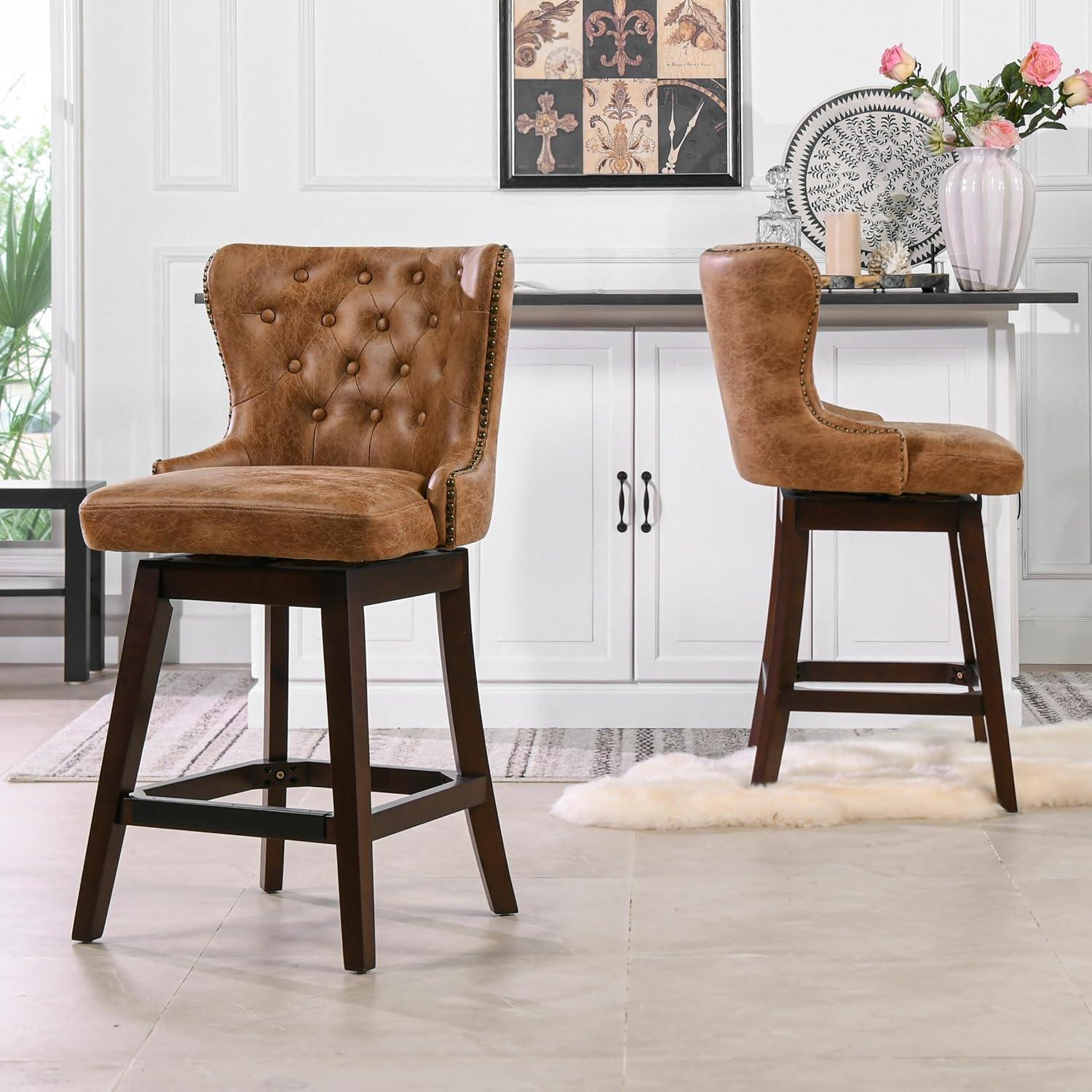 Holmes Tufted High-Back 360 Swivel Counter-Height Barstool Tan Brown