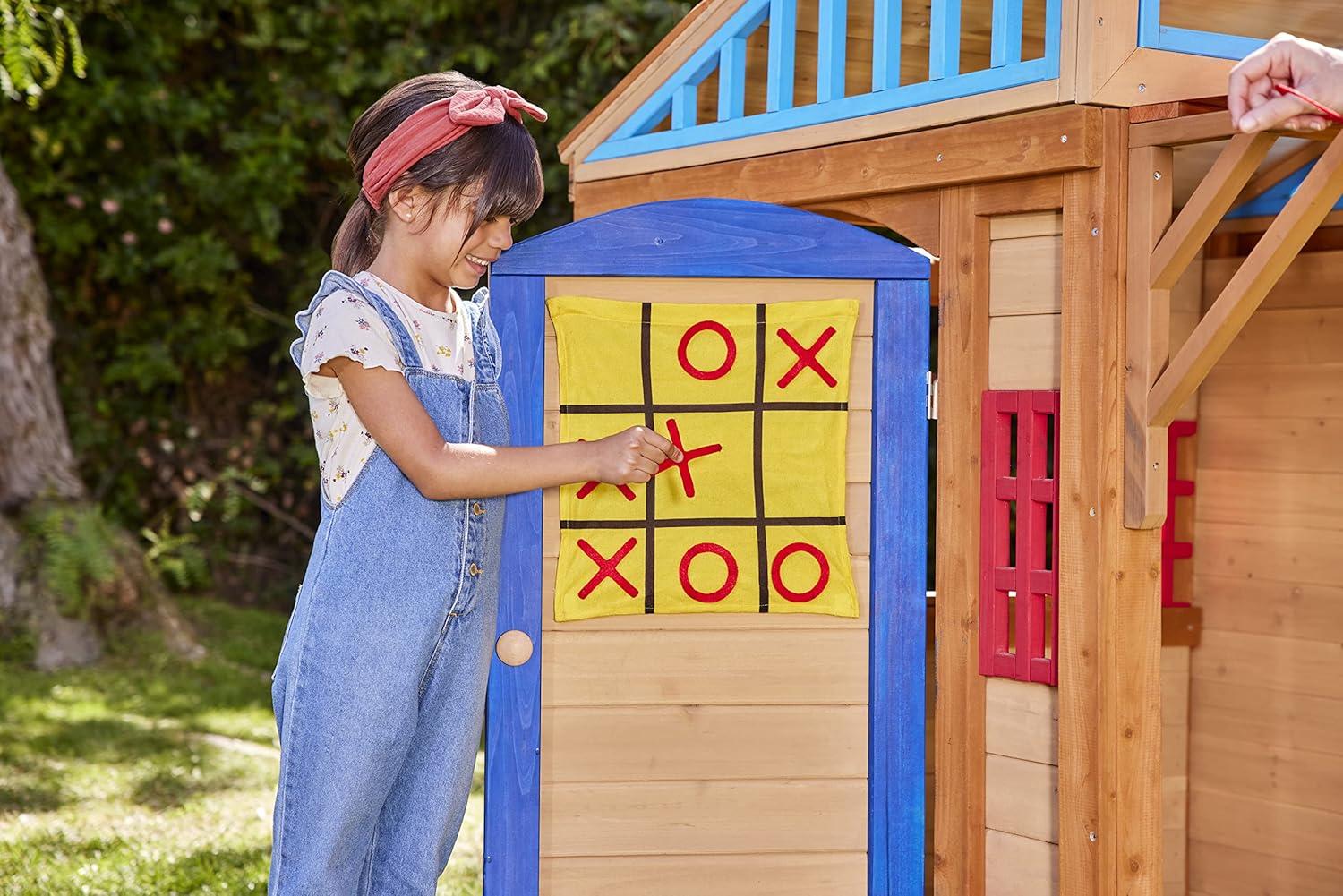 Wooden 5-in-1 Outdoor Playhouse with Games and Awning