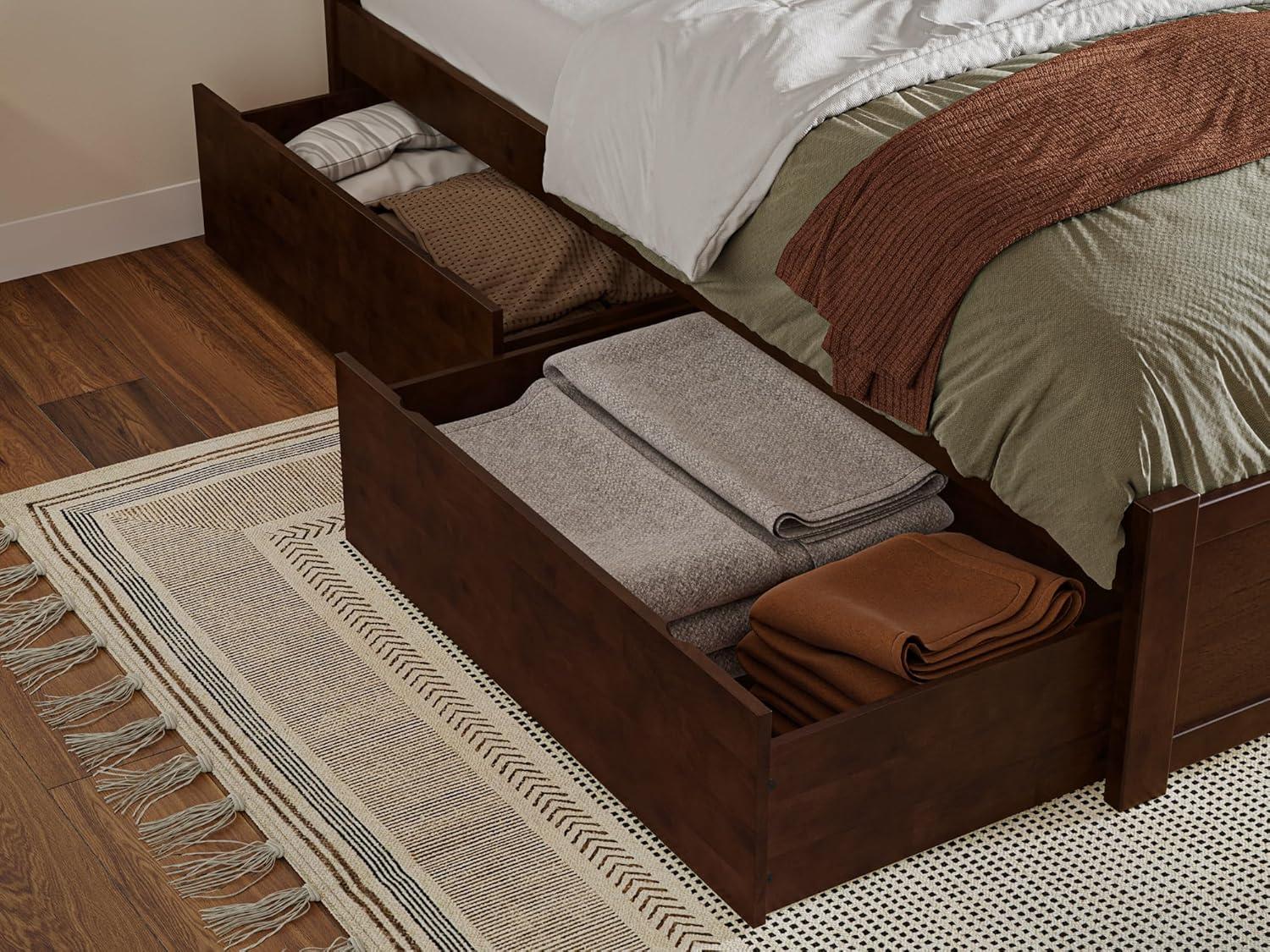 AFI Nantucket Full Wood Platform Bed with Matching Footboard and Storage Drawers, Walnut