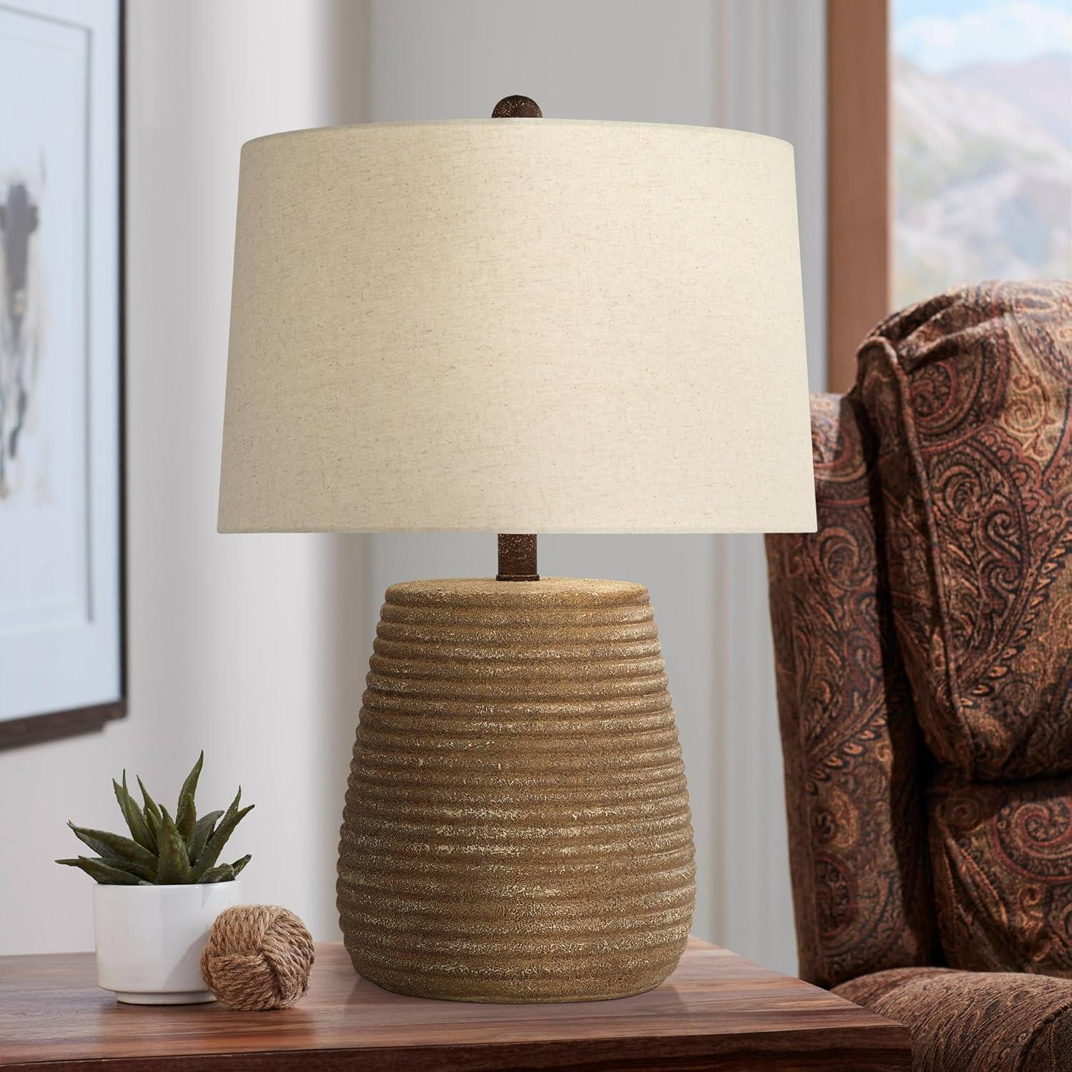 Sandstone 23" Rustic Ceramic Table Lamp with White Linen Shade