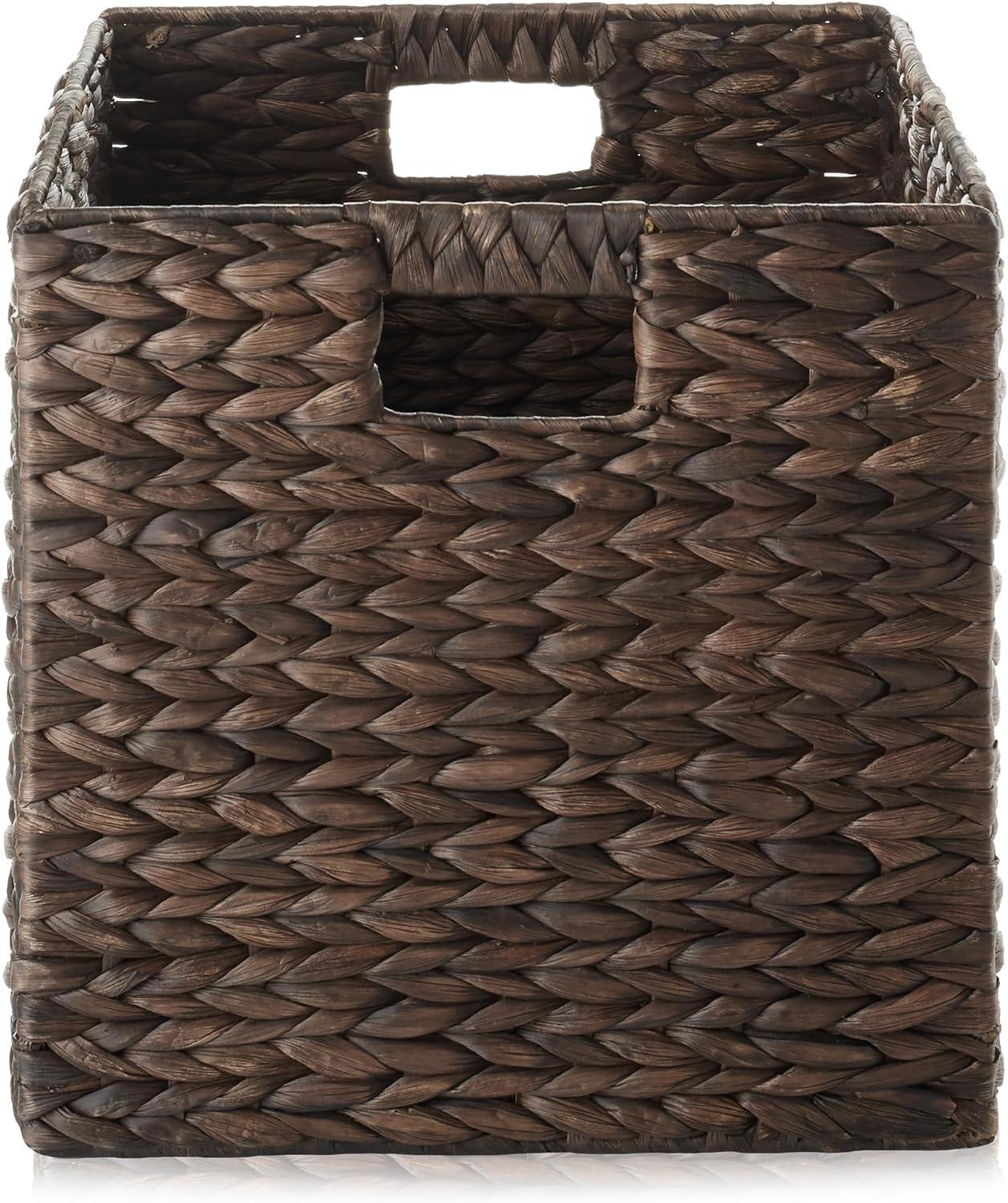 Casafield 12" x 12" Water Hyacinth Storage Baskets - Set of 2 Collapsible Cubes, Woven Bin Organizers for Bathroom, Bedroom, Laundry, Pantry, Shelves