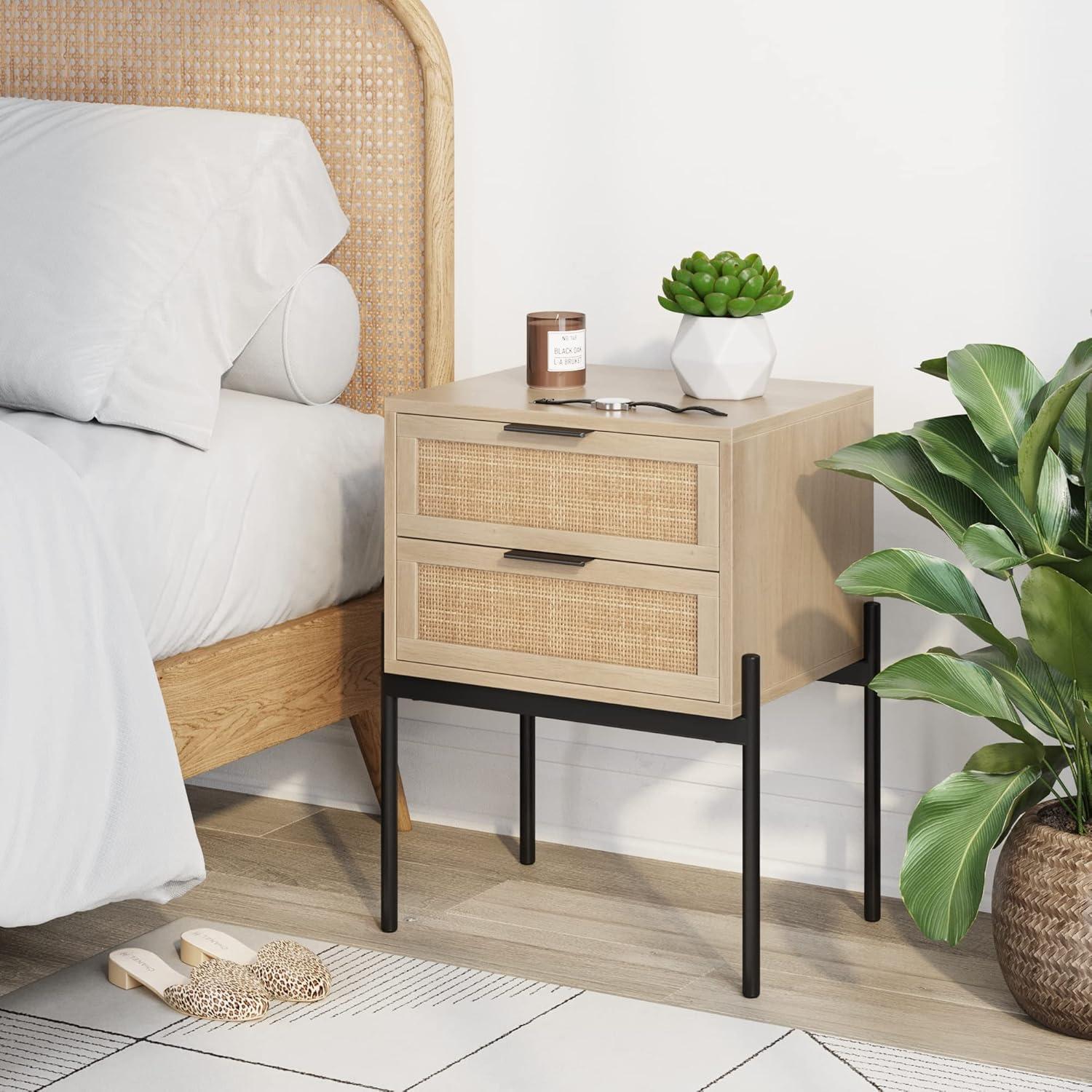Nathan James Set of 2 Andrew Rattan Nightstand Light Oak