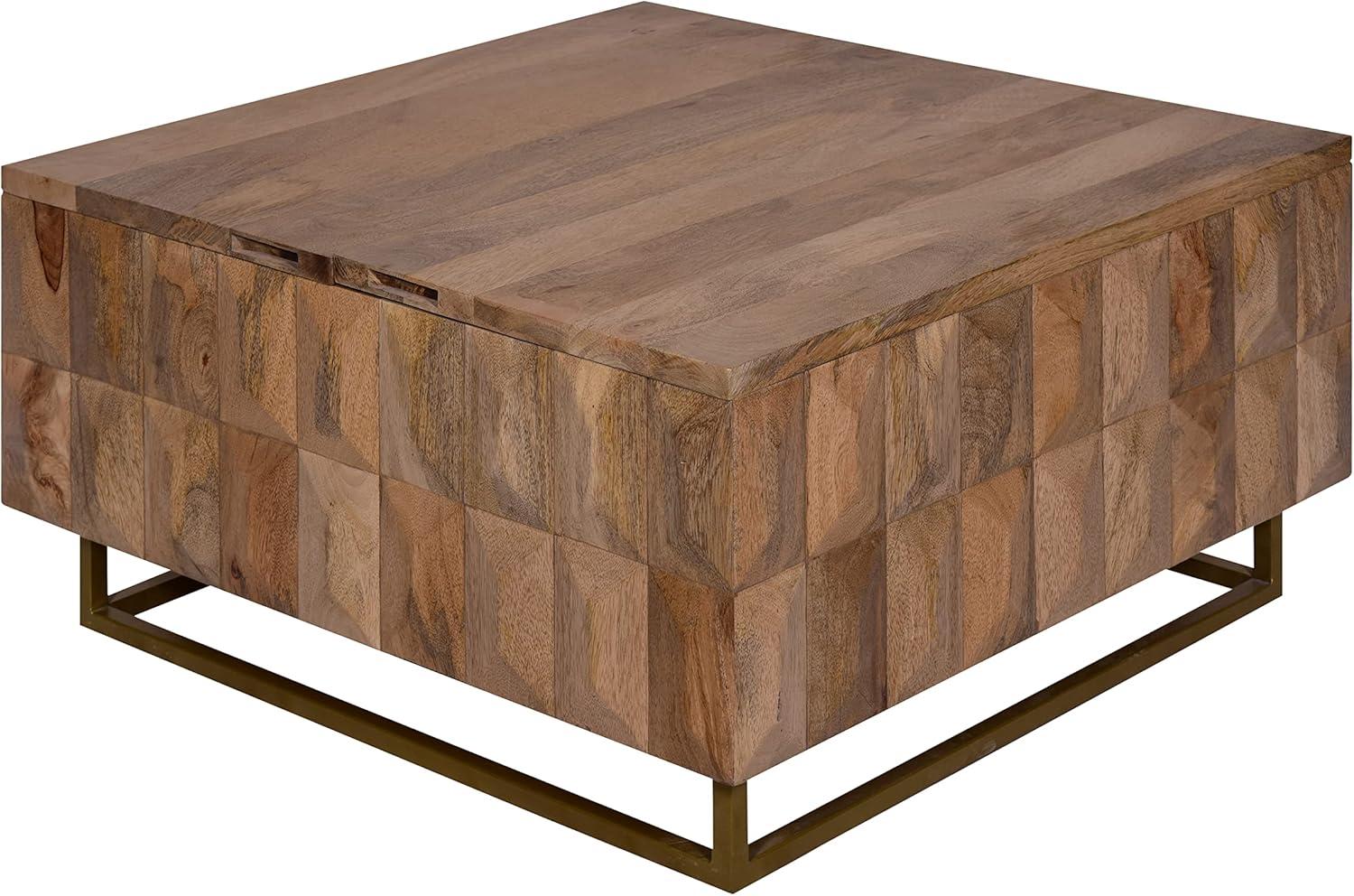The Urban Port 33" Lift Top Storage Trunk Coffee Table Square Mango Wood Natural Brown
