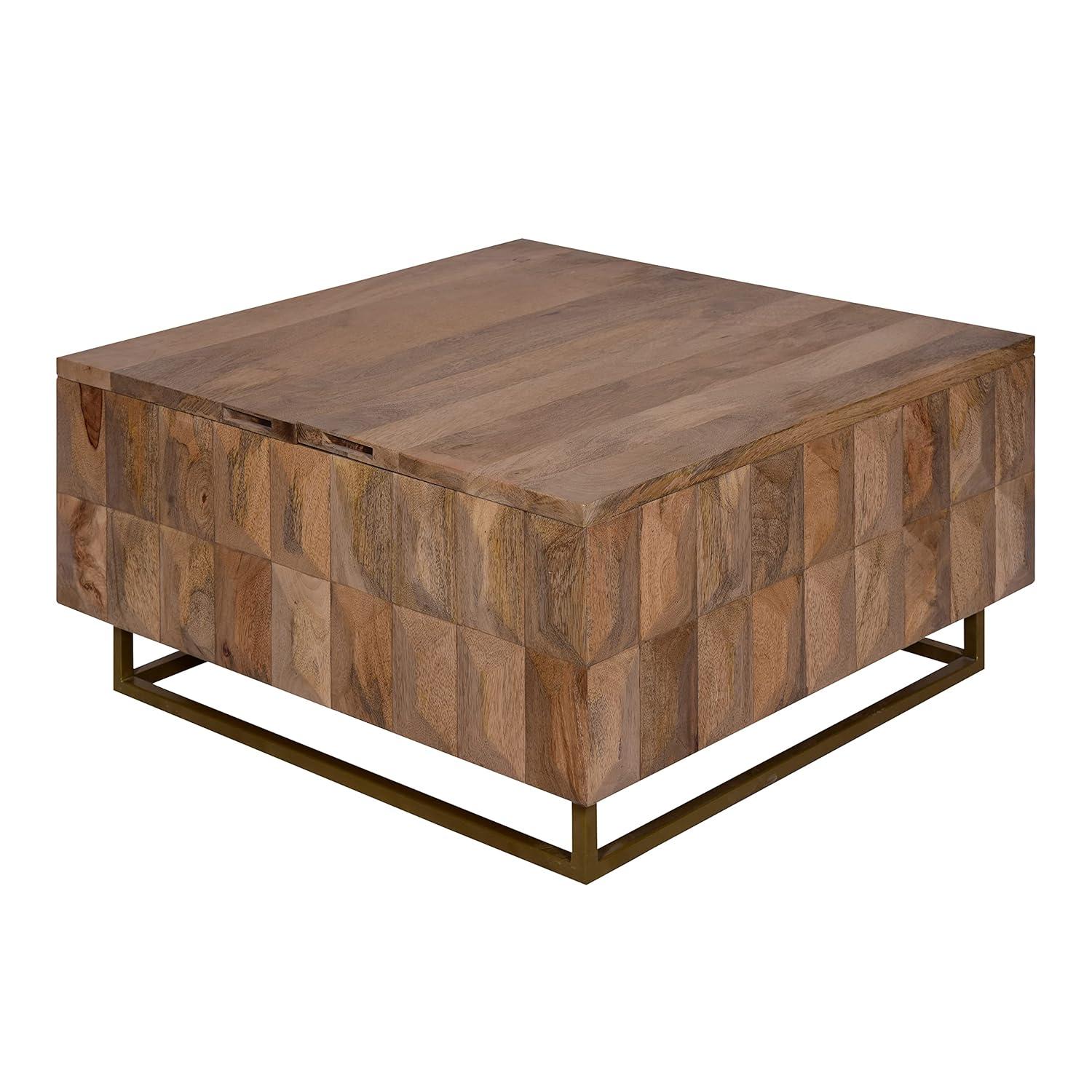 The Urban Port 33" Lift Top Storage Trunk Coffee Table Square Mango Wood Natural Brown
