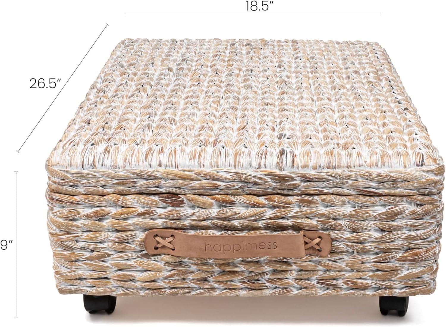 happimess Chett 26.38" Minimalist Hand-Woven Hyacinth/Wood Underbed Storage Bin with Wheels and Handles