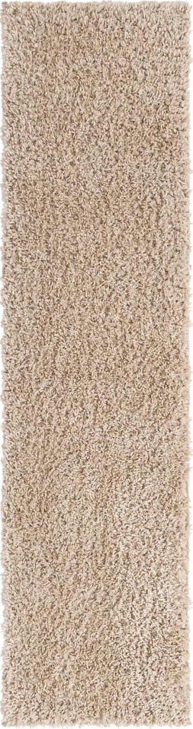 Ivory Shag Runner Rug with Stain-Resistant Synthetic Fibers