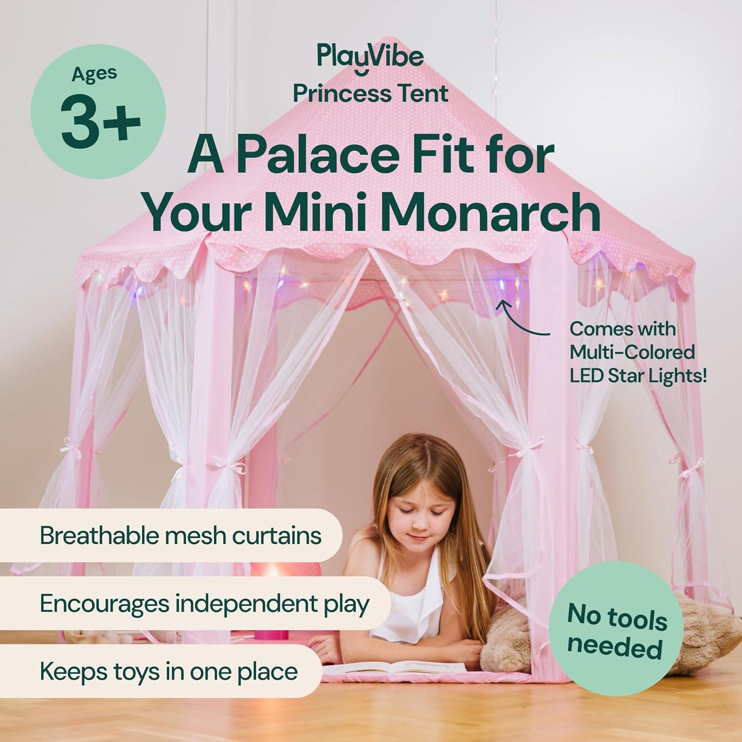 Princess Tent for Kids Tent - 55" X 53" with Led Star Lights | Princess Toys | Toddler Play Tent | Playhouse | Princess Castle