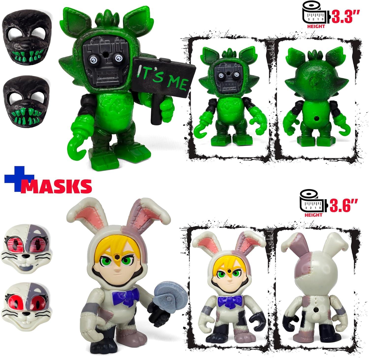 Set 12 pcs Inspired by Game Five Night at Freddys Toys | Mini Figures with Masks | FNAF Action Figure [Rockstar Bonnie, Montgomery Gator, Chica, Human Security, Radioactive Foxy etc.]
