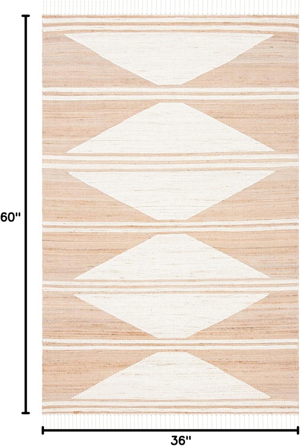 Kilim With Fringes KLM451 Hand Woven Accent Rug - Natural/Ivory - 3'x5' - Safavieh