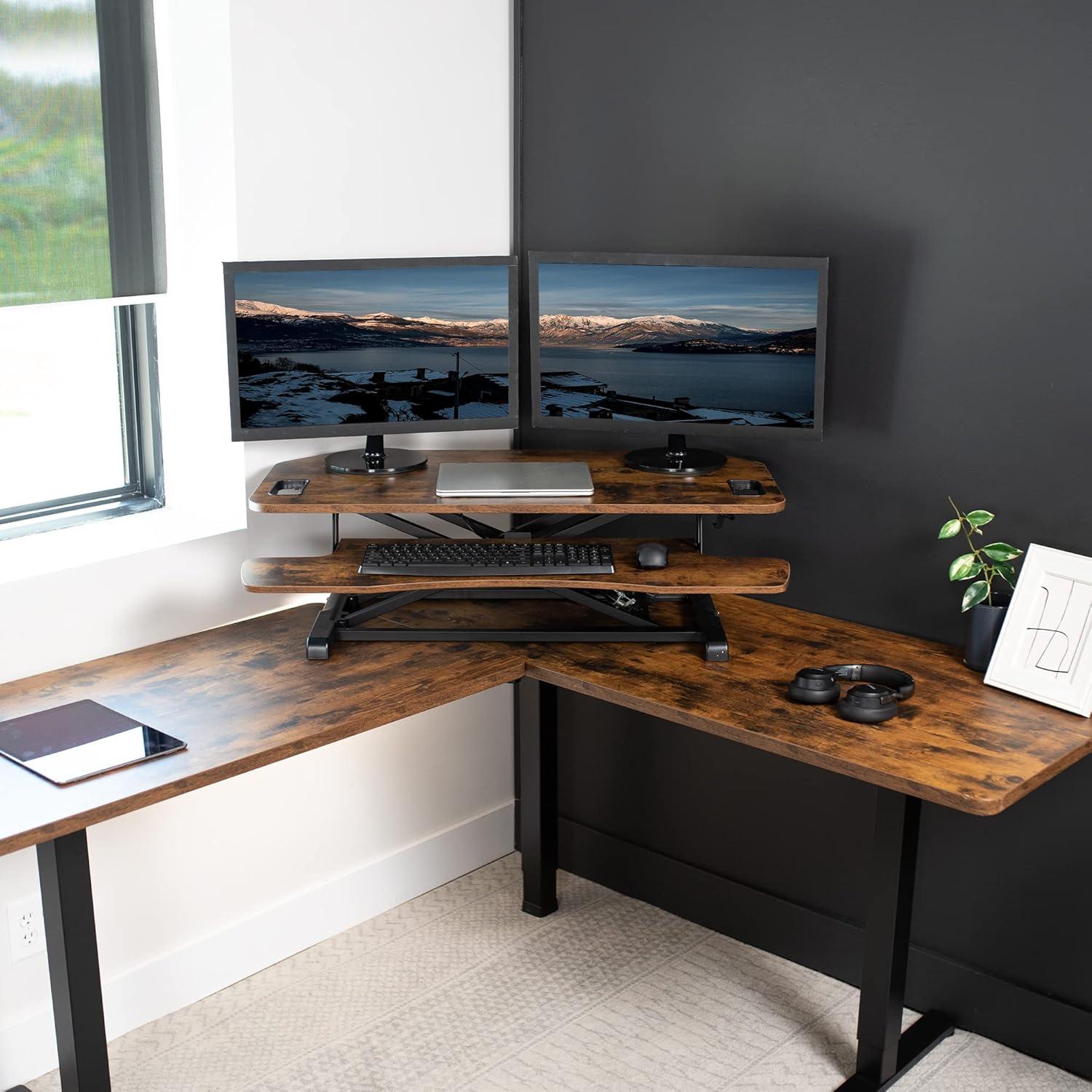 Vintage Brown Adjustable Corner Standing Desk Converter