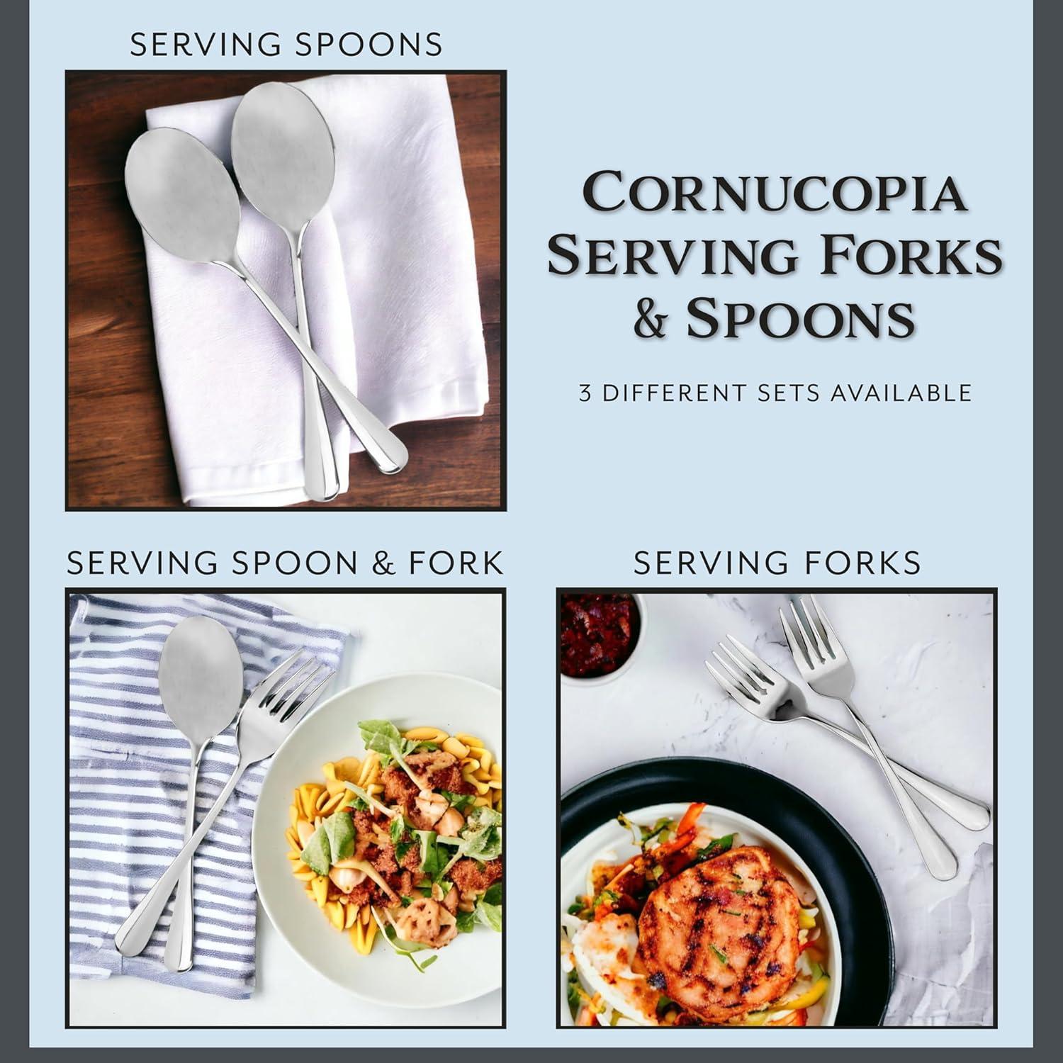 Cornucopia Brands Serving Utensils Set; Buffet & Banquet Classic Stainless Steel Serving Spoons/Forks