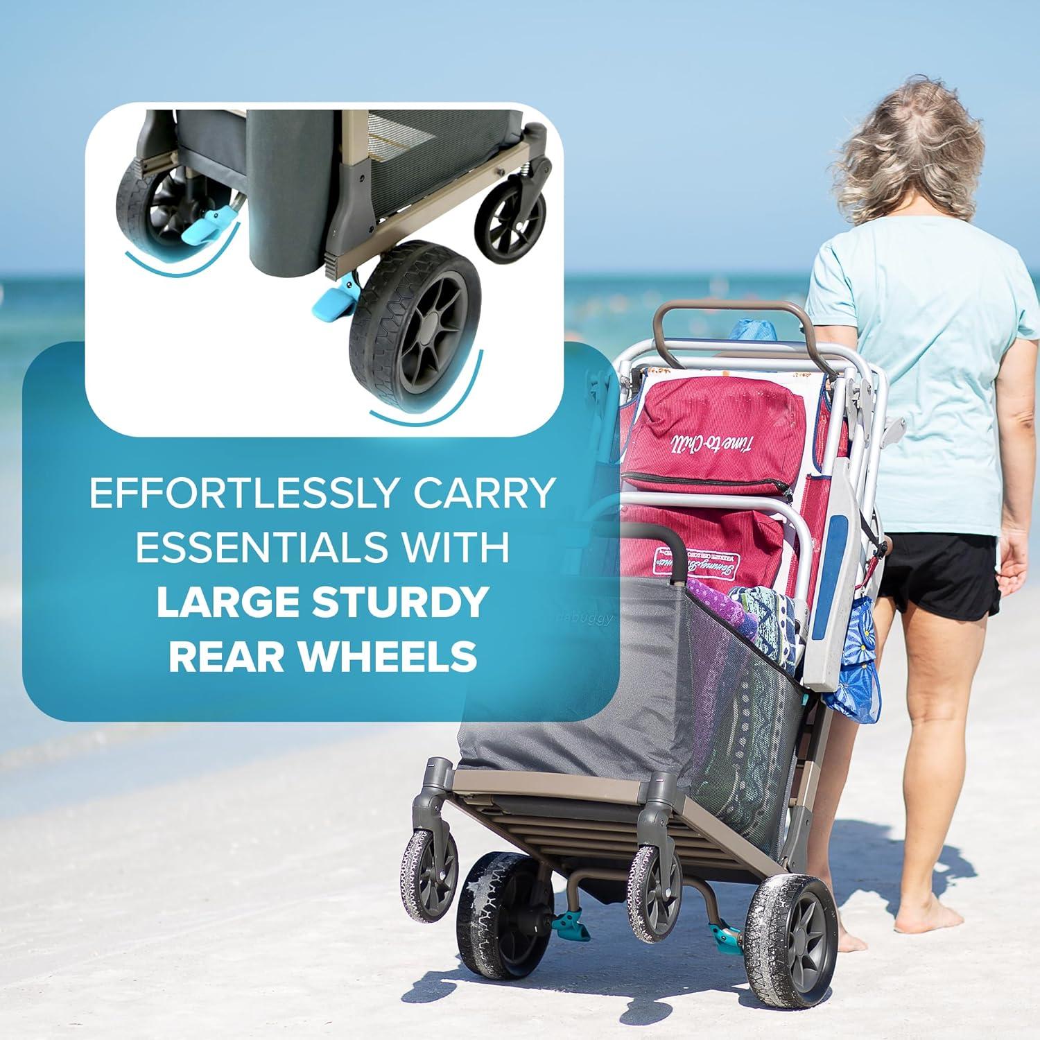 Wadabuggy Premium Vagón de Playa, Carrito, Estante para Sillas, Funda para Sombrilla, Cesta de Almacenamiento, Plegado Compacto, Adulto, Gris