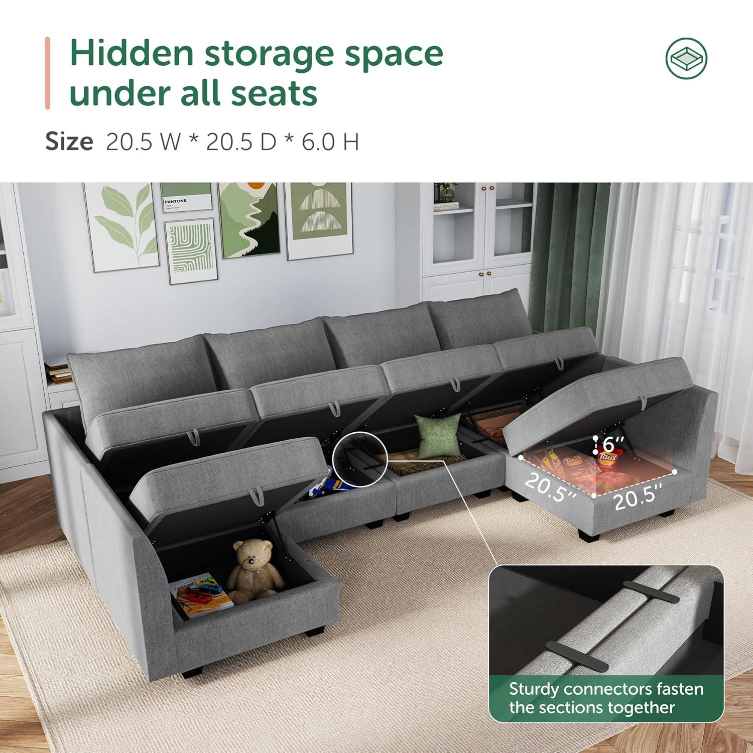 HONBAY Convertible Sectional Couch with Reversible Chaise Modern L-Shape Sofa 4-Seat Couch Modular Sectional Sofa with Storage Seats, Grey