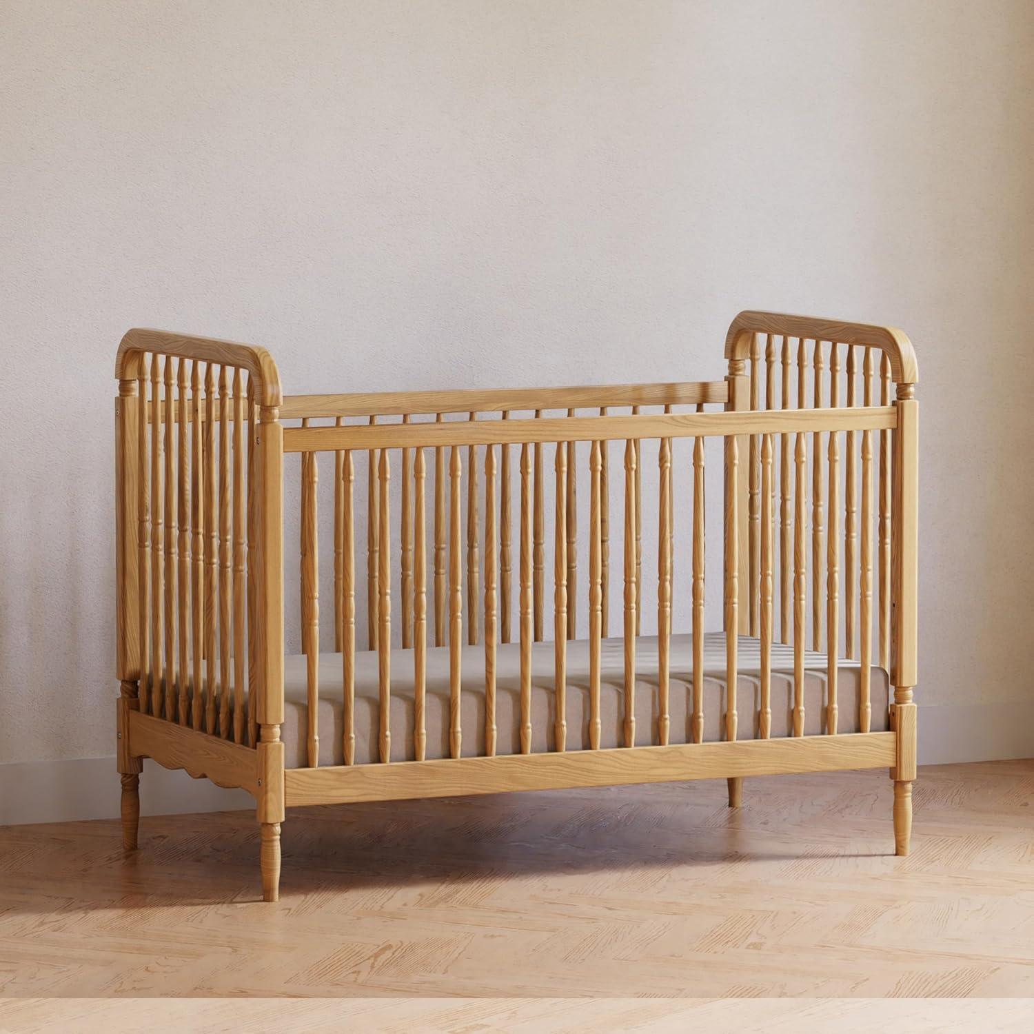 Honey Oak 3-in-1 Convertible Spindle Crib with Toddler Bed Kit