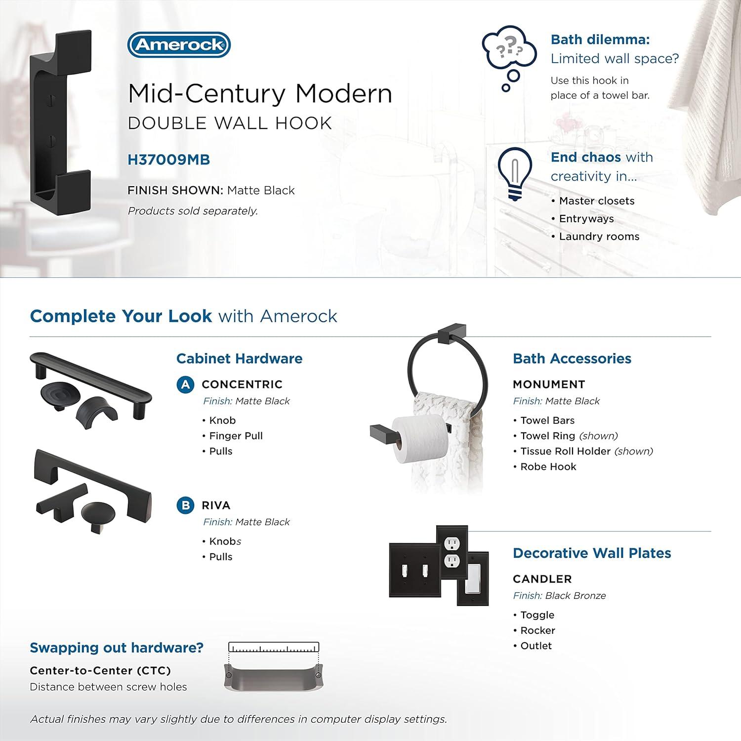 Amerock Bray Contemporary Double Prong Decorative Wall Hook