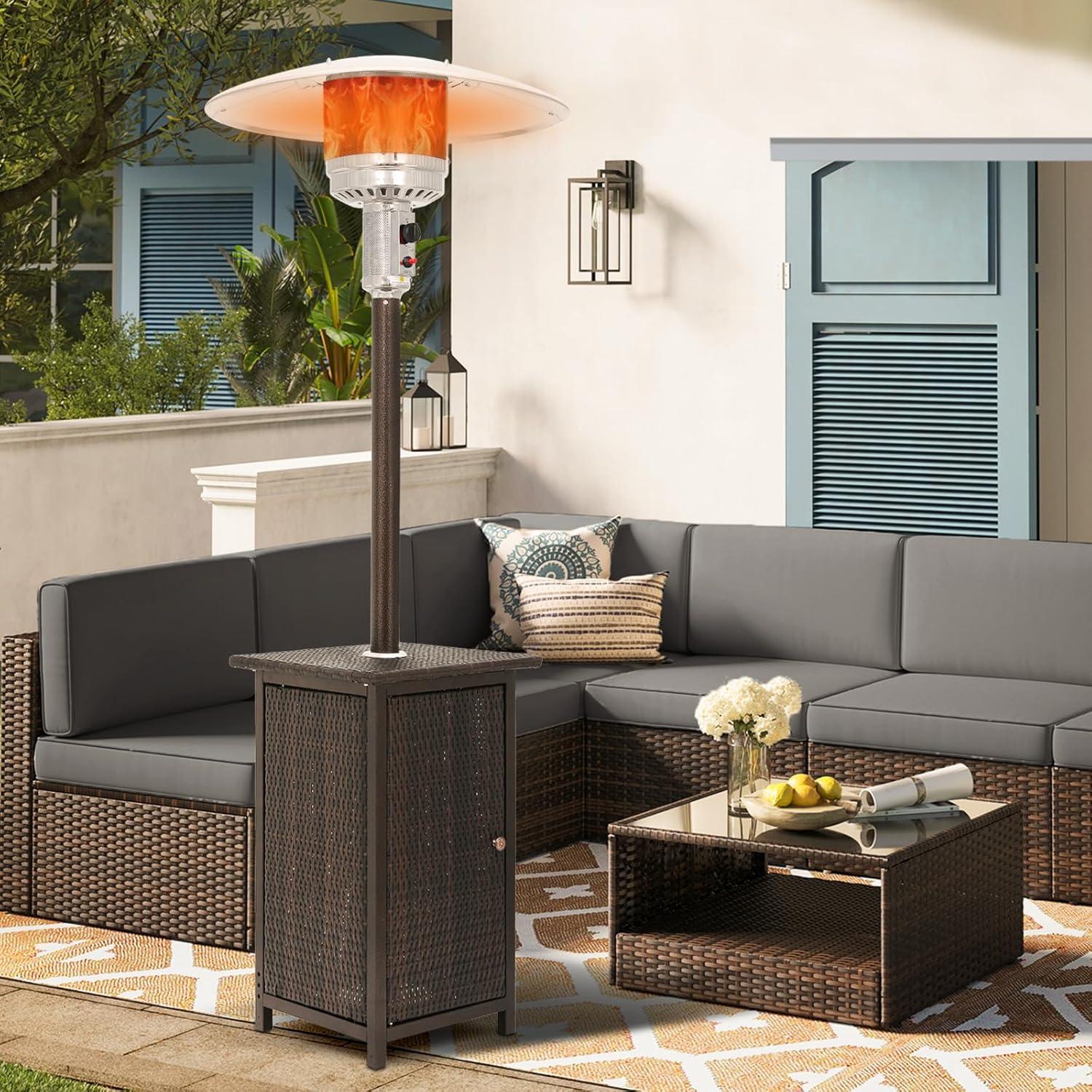 Brown Propane Patio Heater with Stainless Steel Burner and Table Top