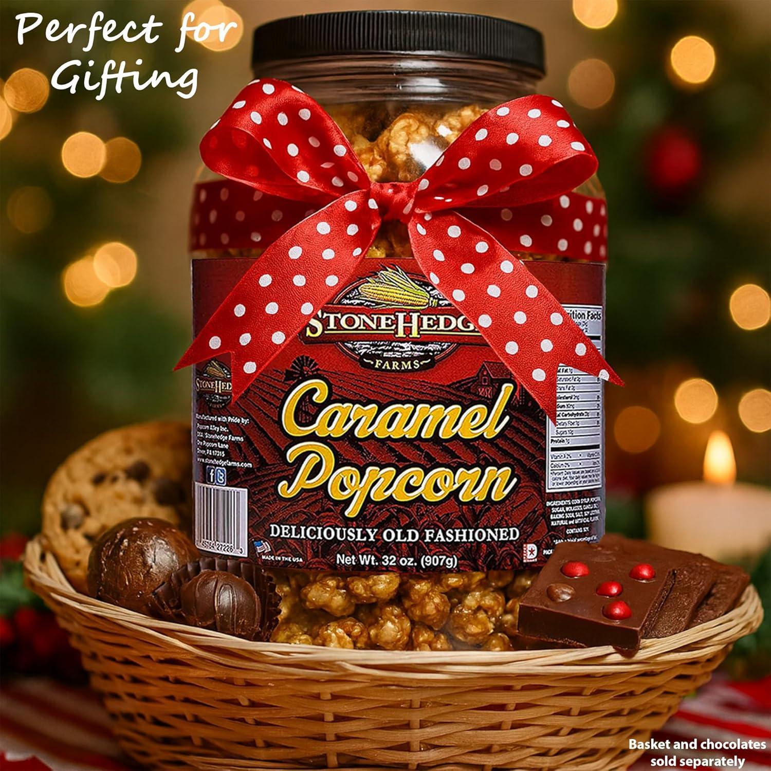 StoneHedge Farms Caramel Popcorn Deliciously Old Fashioned 32 oz. Tall Tub! 2 lbs. of Deliciousness! Made in the USA!