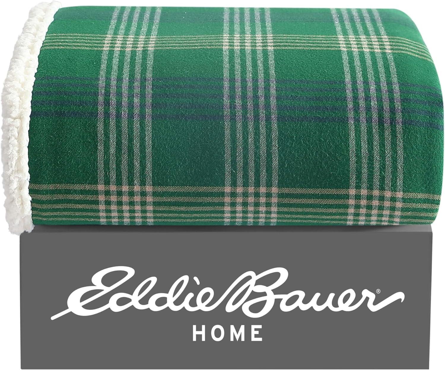 Eddie Bauer Printed Flannel/Sherpa Throw Blankets