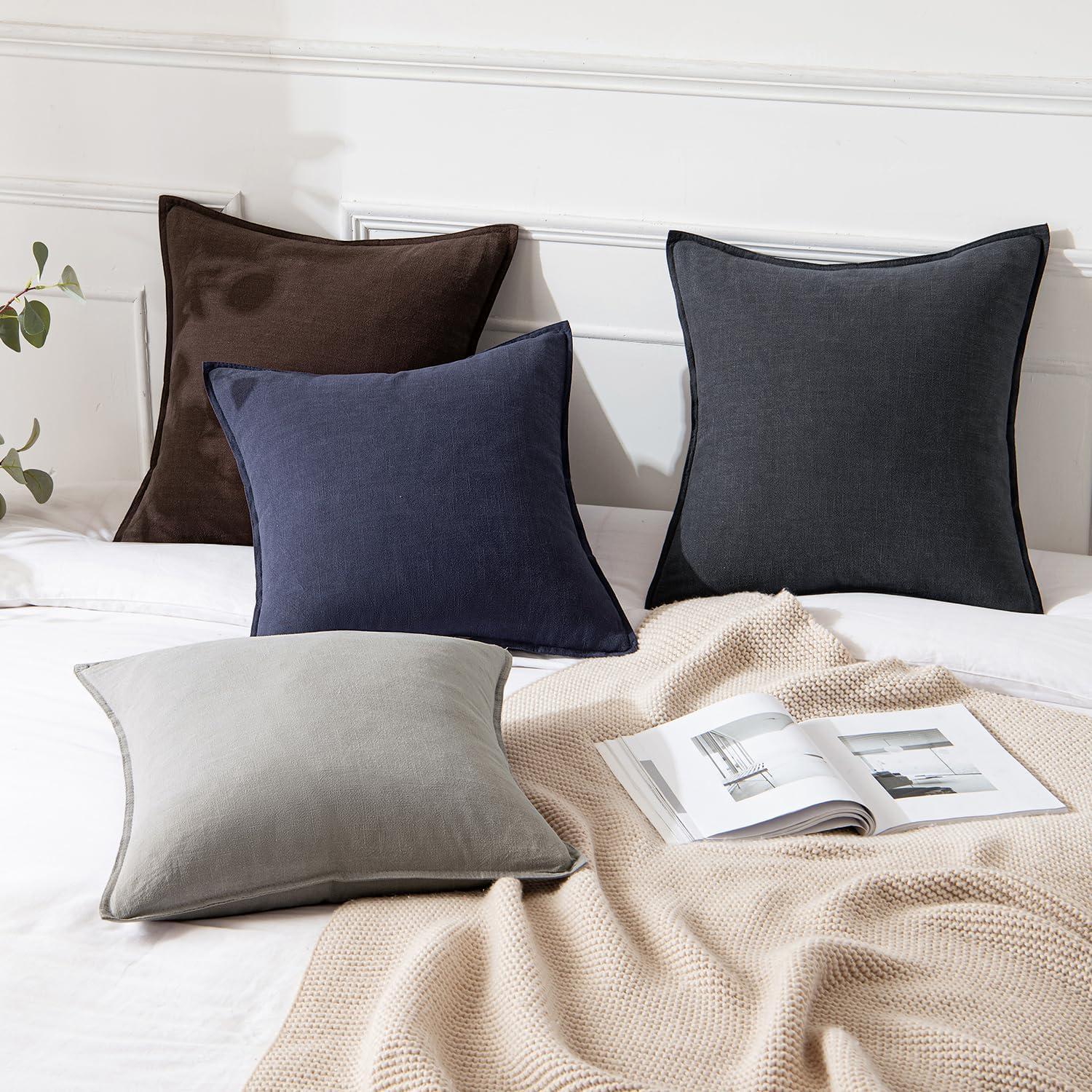 MIULEE Pack of 2 Decorative Linen Pillow Covers 20x20 Inch Navy Blue Farmhouse Soild Neutral Throw Pillow Covers Soft Accent Decorative Pillowcases Home Decors for Couch Sofa Bed Living Room