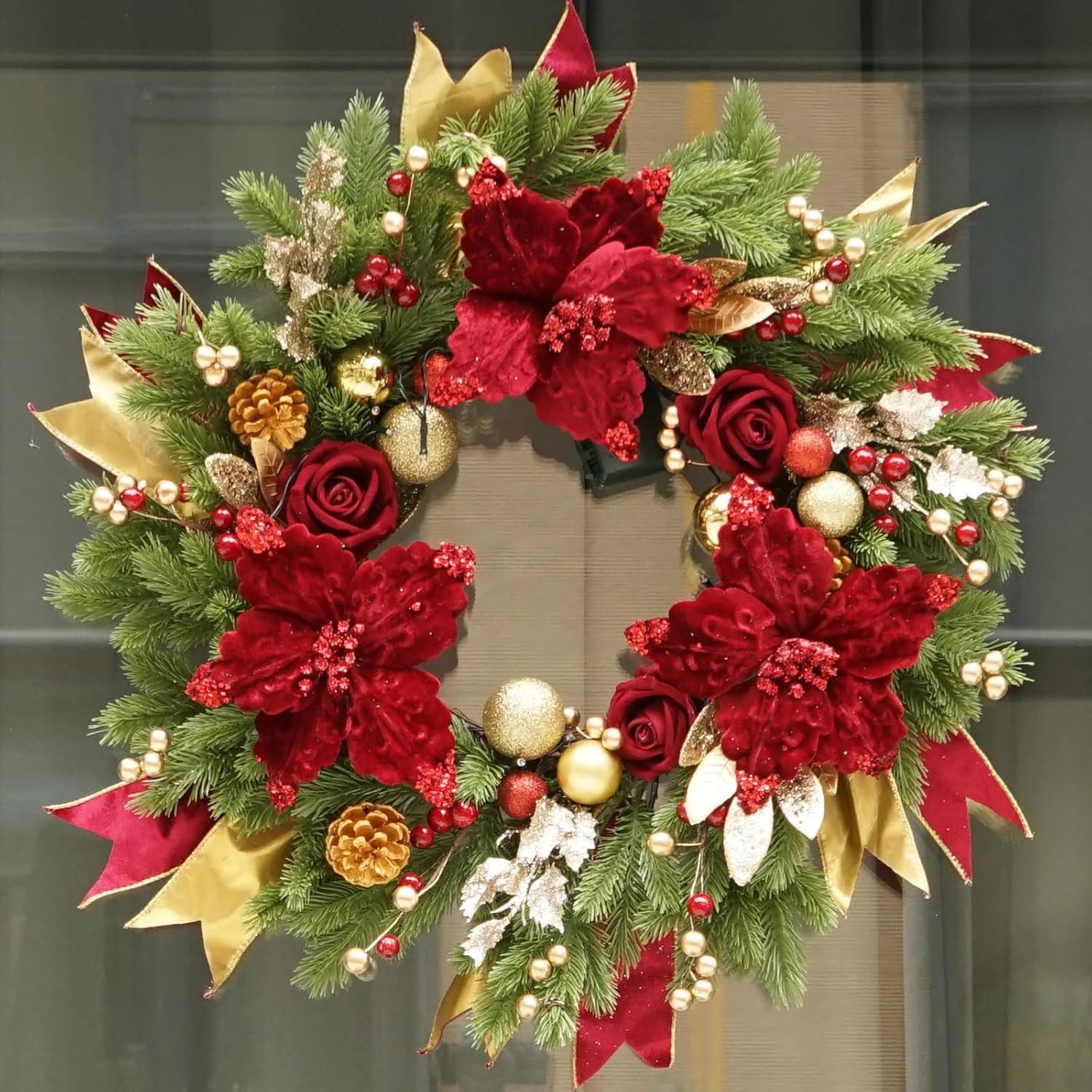 24-Inch Red and Gold Artificial Christmas Floral Wreath