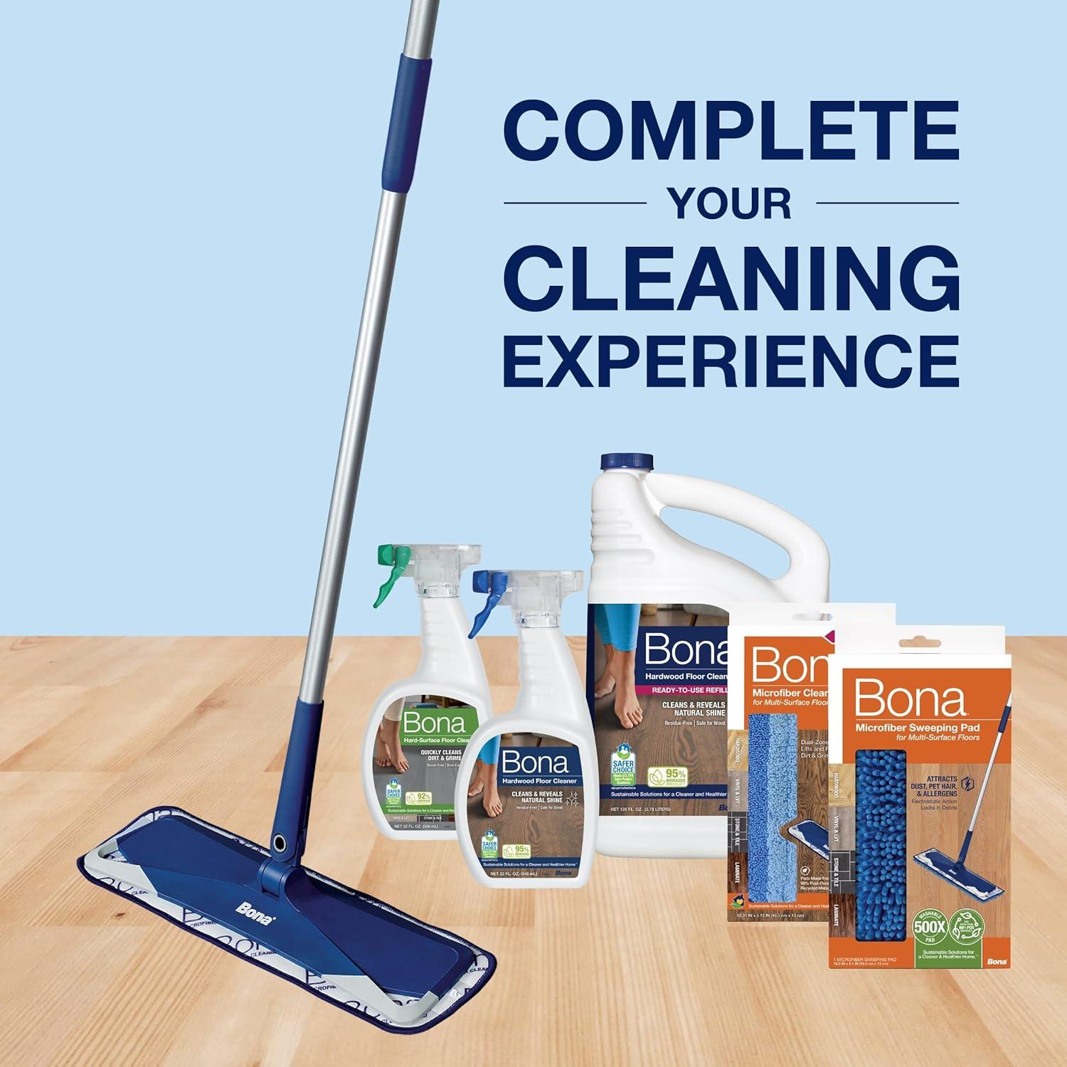 Bona Floor Mop Starter Kit - 2-in-1 Wet + Dry Floor Sweeping + Mopping - 1 Mop, 1 Reusable Sweeping Pad, 1 Reusable Mopping Pad