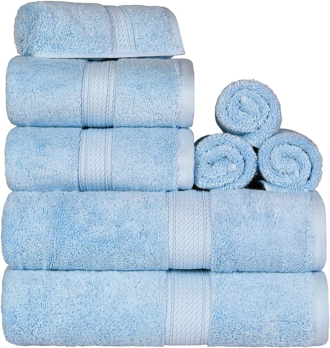 Superior Light Blue Egyptian Cotton 8-Piece Towel Set