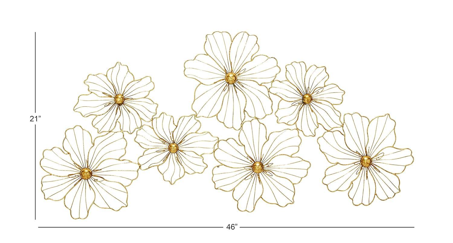 Metal Wire Foiled Floral Home Wall Decor with Scroll Accents