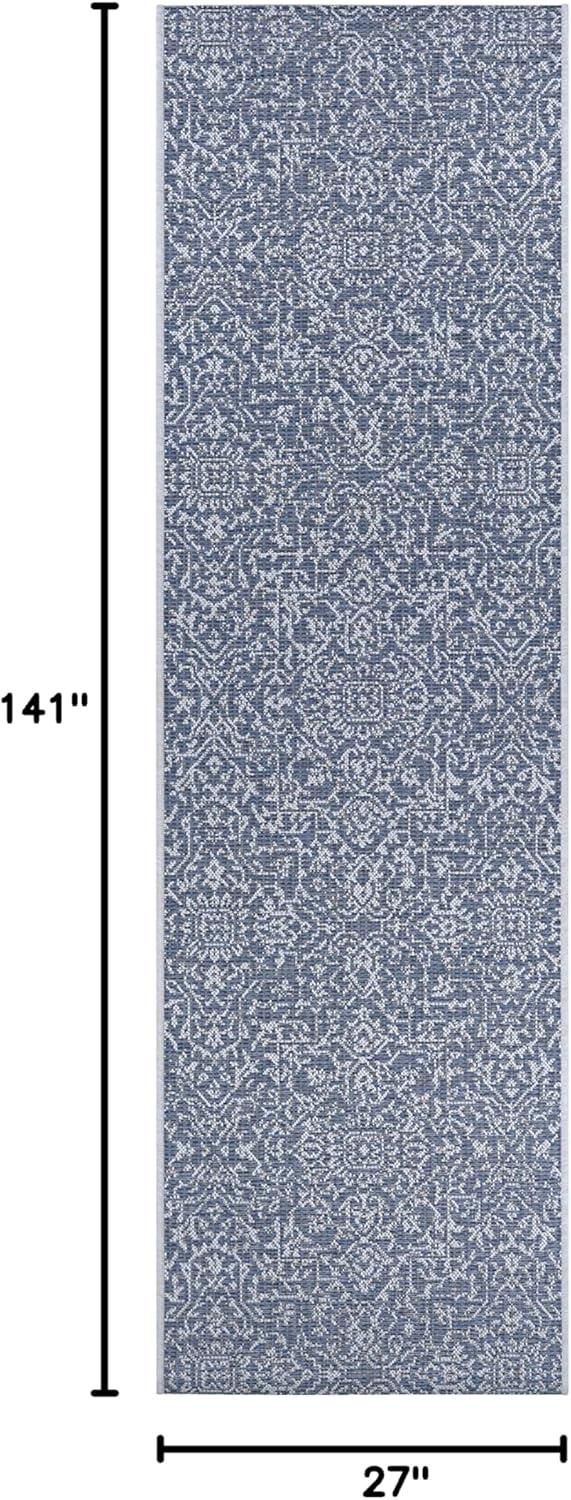 Couristan Monte Carlo Palmette Indoor/Outdoor Area Rug, 2'3" x 7'10" Runner, Navy-Ivory