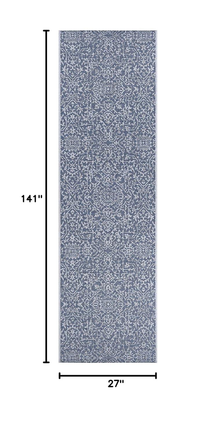 Couristan Monte Carlo Palmette Indoor/Outdoor Area Rug, 2'3" x 7'10" Runner, Navy-Ivory