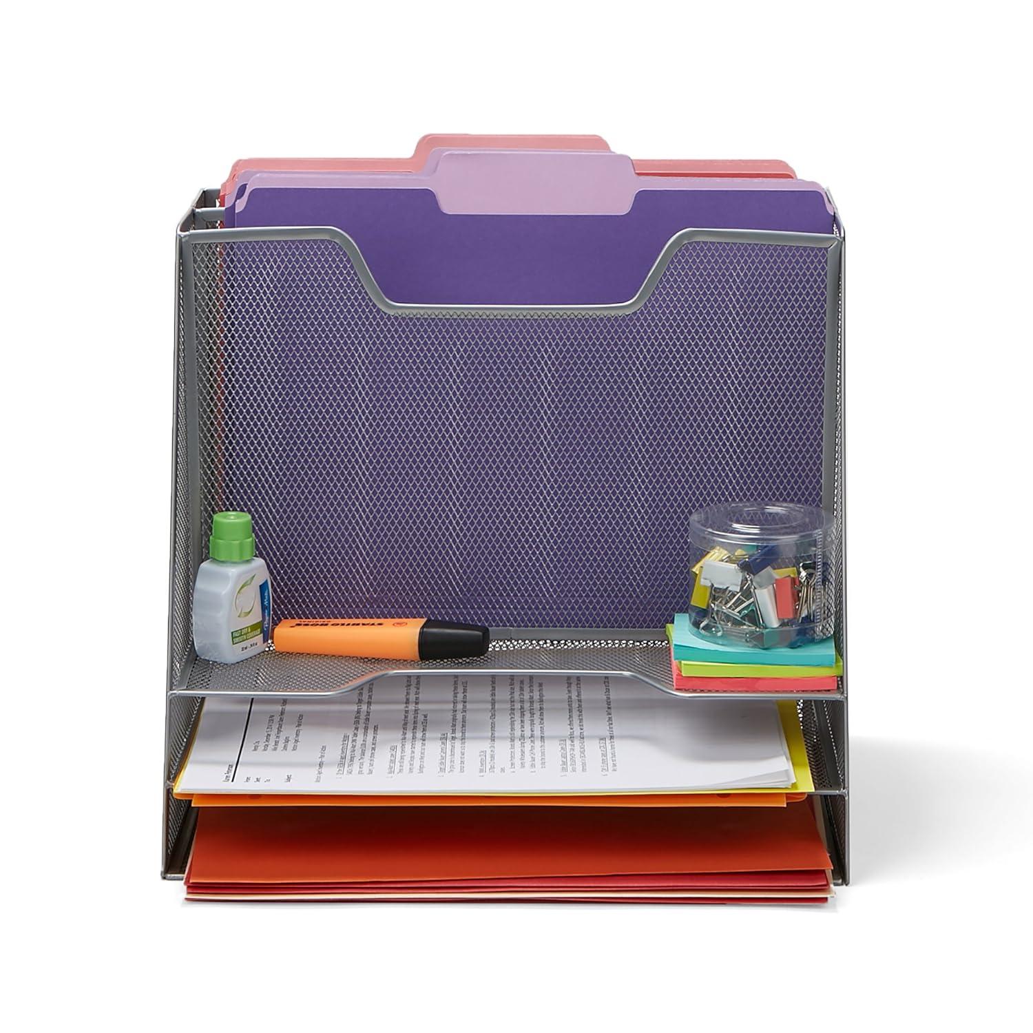 Mind Reader Mind Reader Desktop Organizer, Vertical File Holder, Paper Trays, Office, Metal Mesh, 12.5"L x 11.5"W x 9.5"H